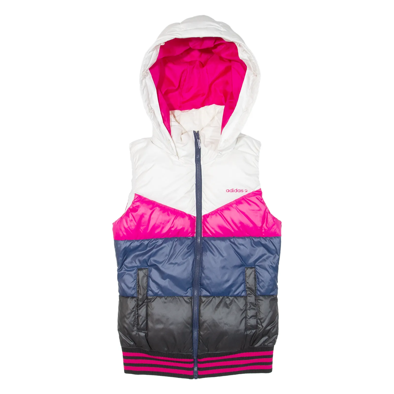 ADIDAS Insulated Womens Puffer Gilet Blue Hooded Colourblock XXS
