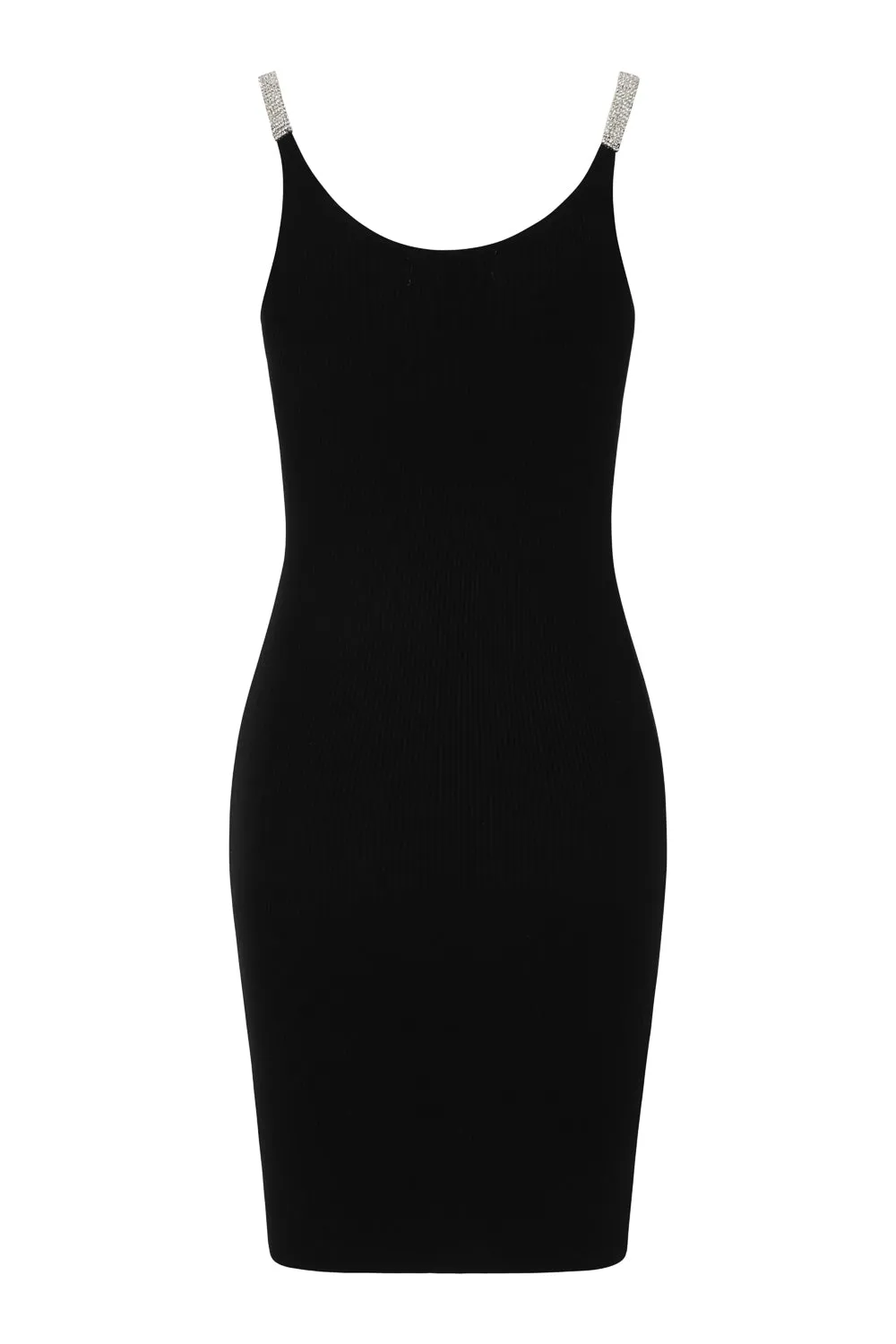 Angelina Black Diamante Strap Ribbed Knitted Pencil Midi Bodycon Dress
