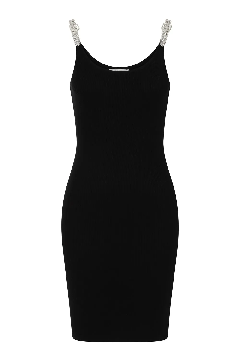 Angelina Black Diamante Strap Ribbed Knitted Pencil Midi Bodycon Dress