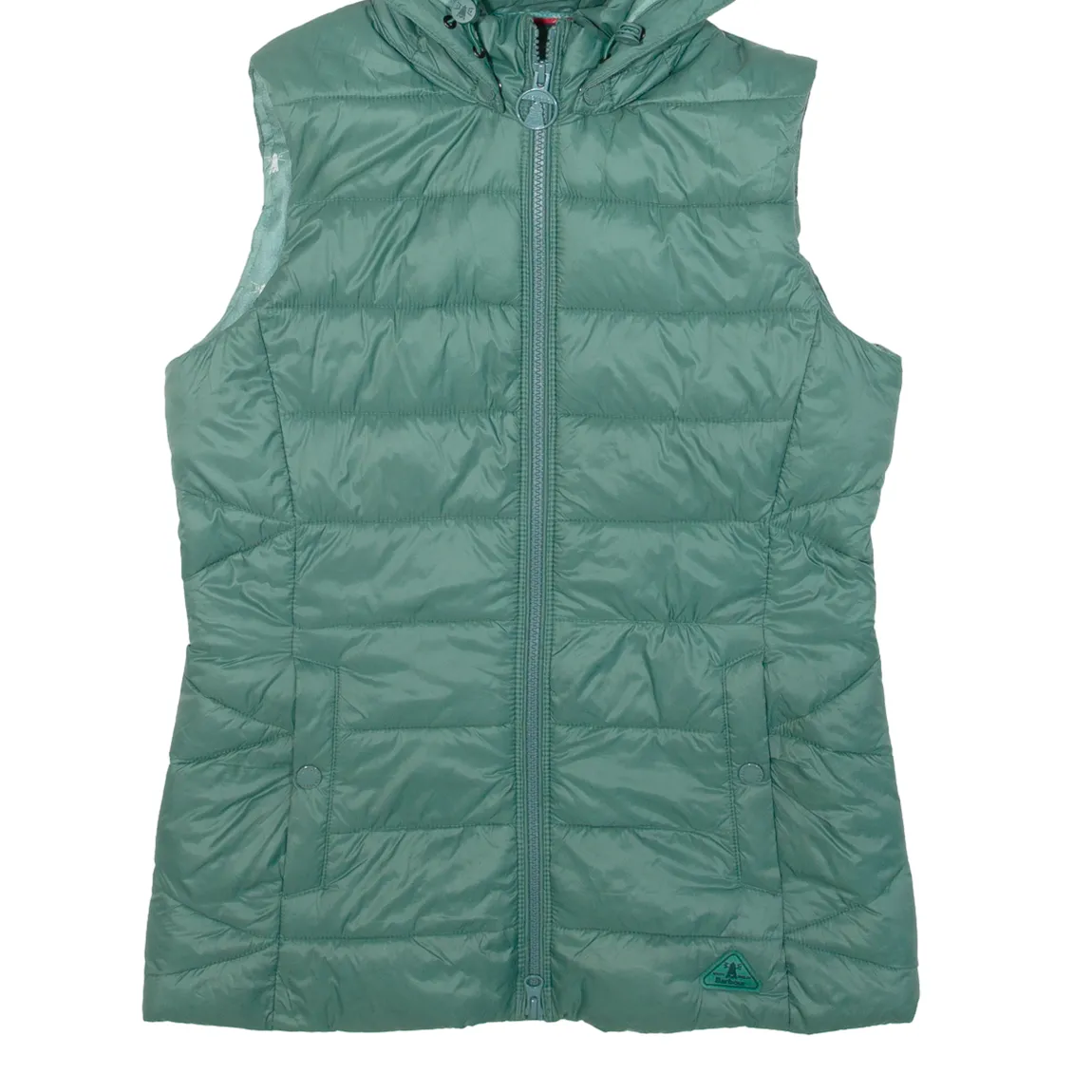 BARBOUR Landmass Insulated Womens Puffer Gilet Green Hooded UK 8