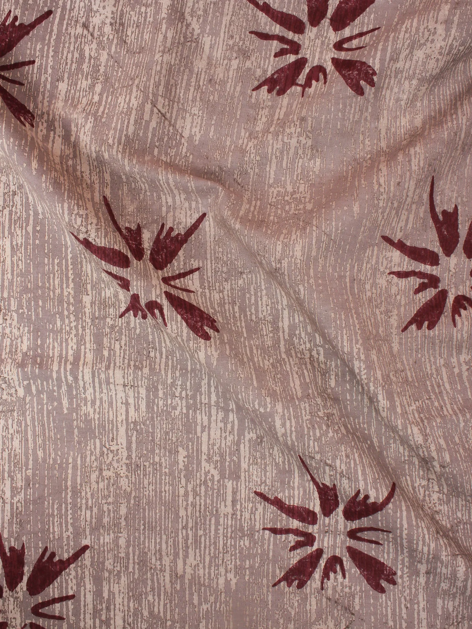 Beige Maroon Natural Dyed Hand Block Printed Cotton Fabric Per Meter - F0916304