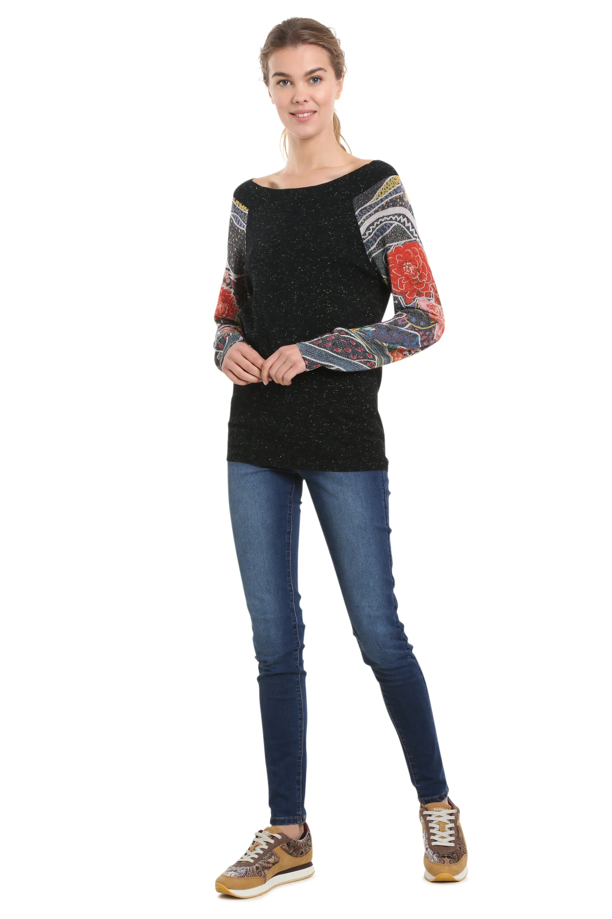 Betsabe Sparkly Floral Arm Jumper Sweater Desigual Style 18WWJFD1