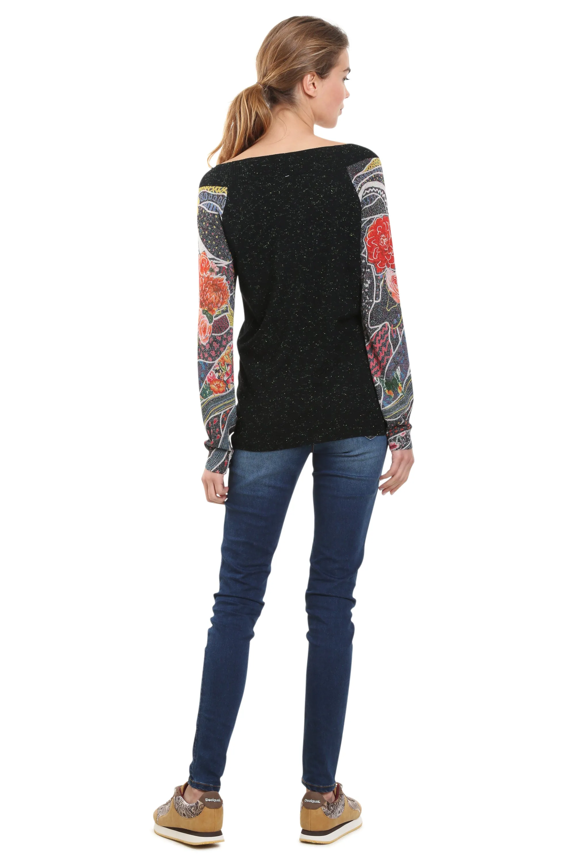 Betsabe Sparkly Floral Arm Jumper Sweater Desigual Style 18WWJFD1