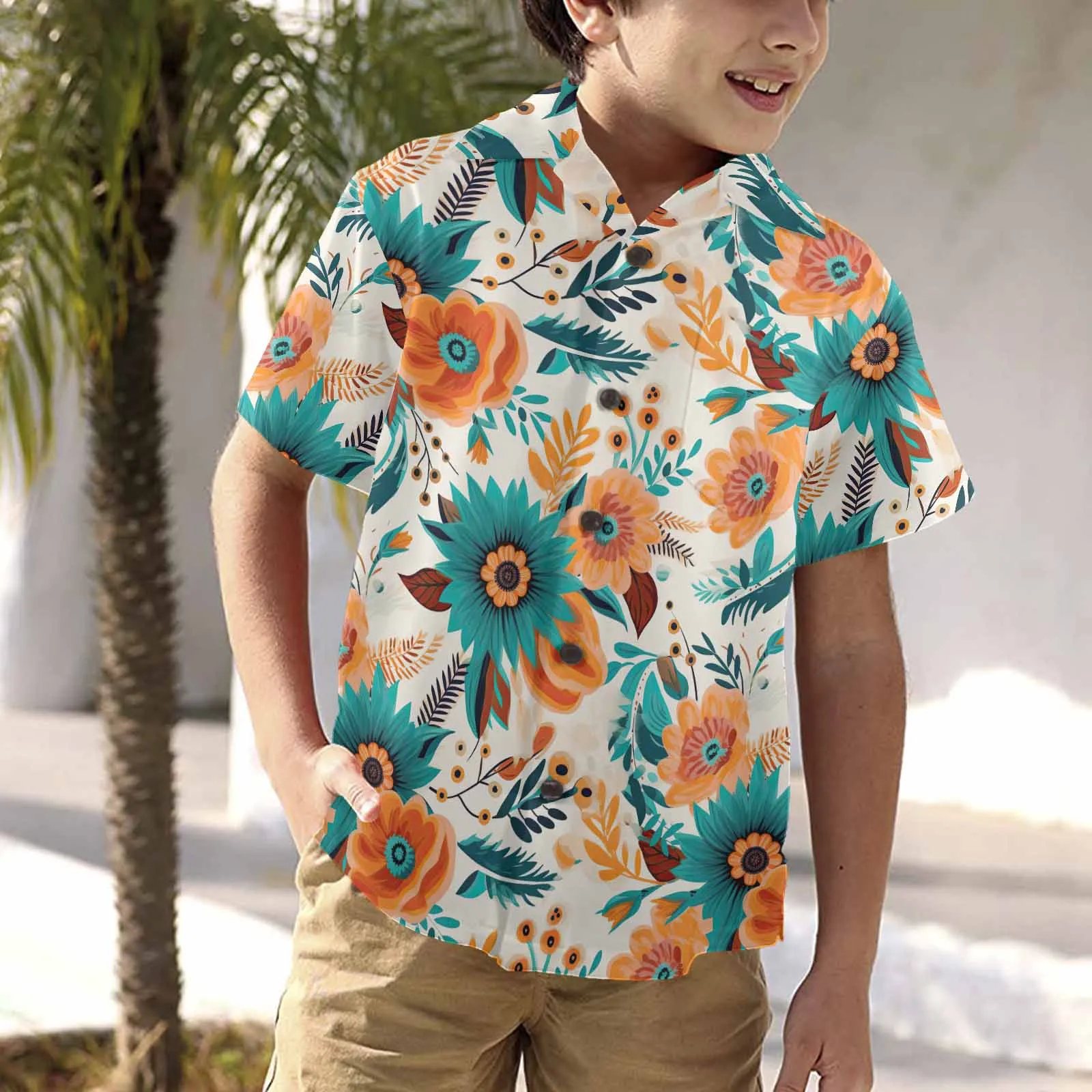 Boho Retro Floral  Little Boys Hawaiian Shirt