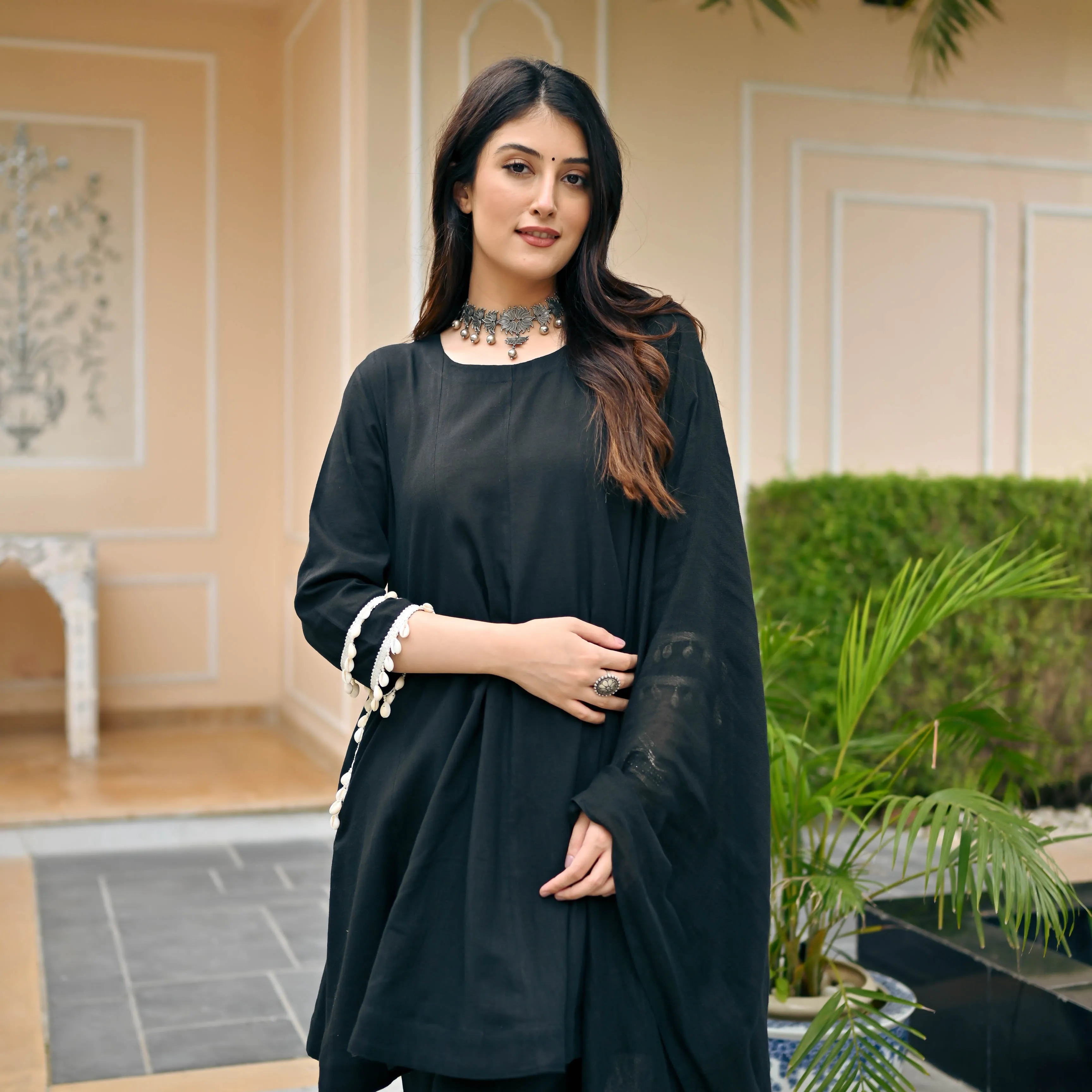 Bunaai Black Noir Suit & Embroidered Dupatta