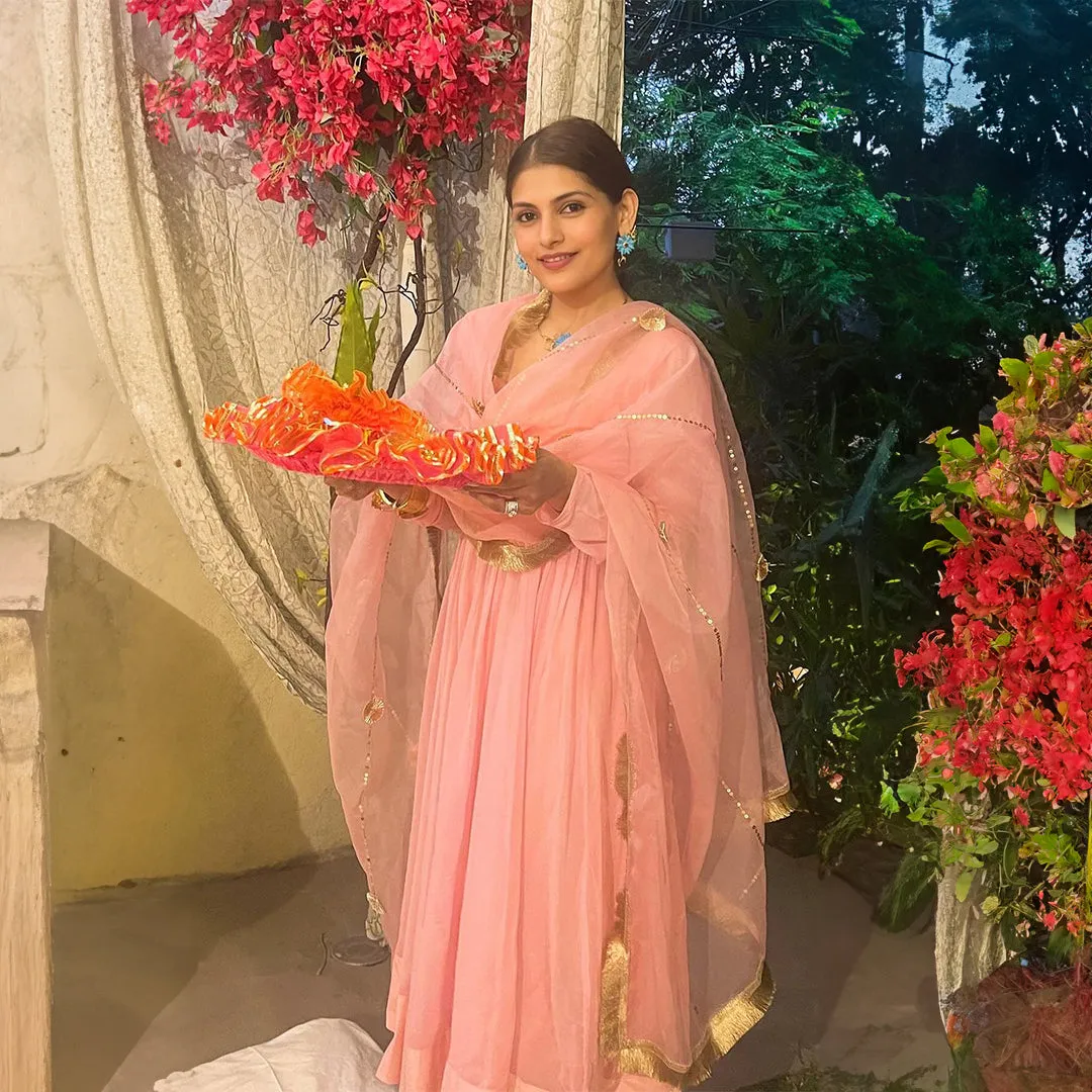 Bunaai Misty Pink Georgette Suit Set