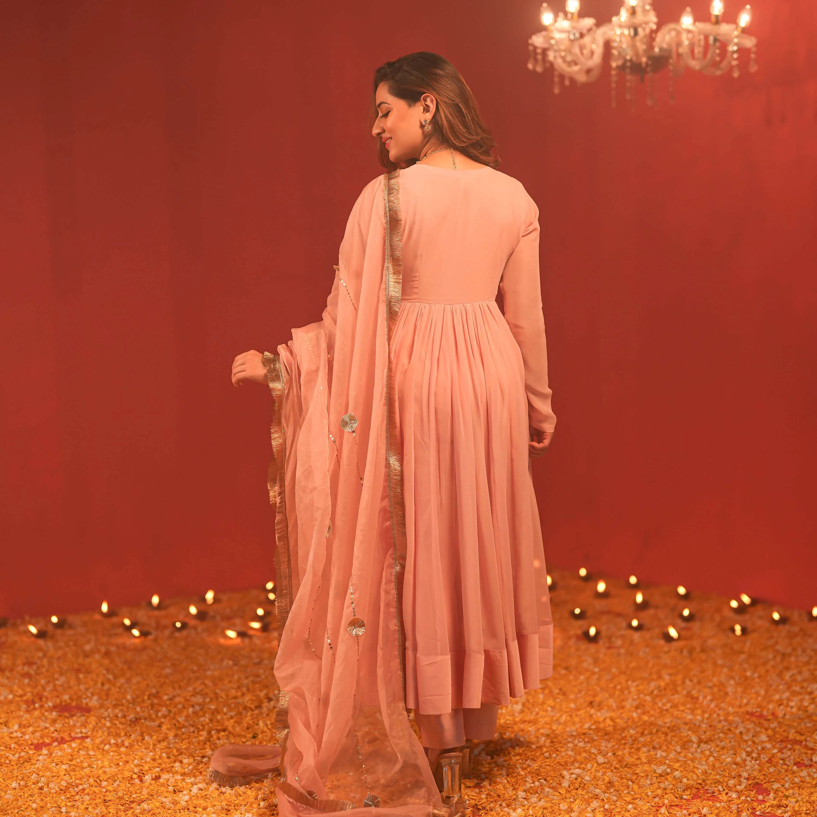Bunaai Misty Pink Georgette Suit Set