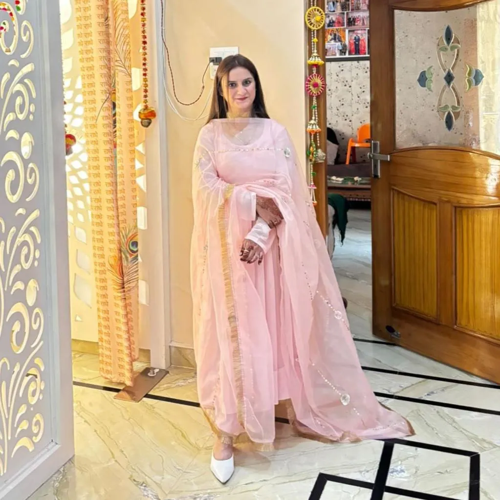 Bunaai Misty Pink Georgette Suit Set