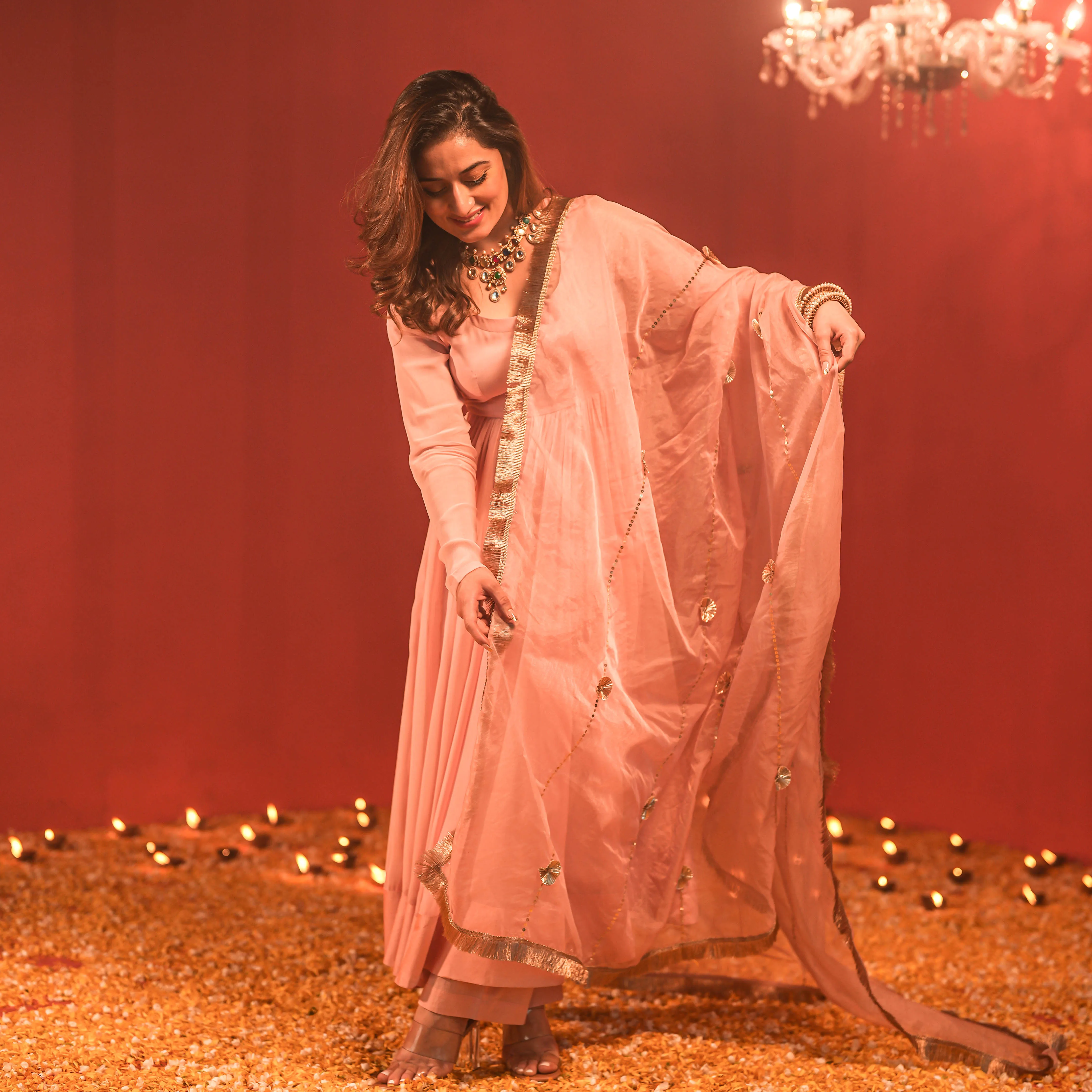 Bunaai Misty Pink Georgette Suit Set