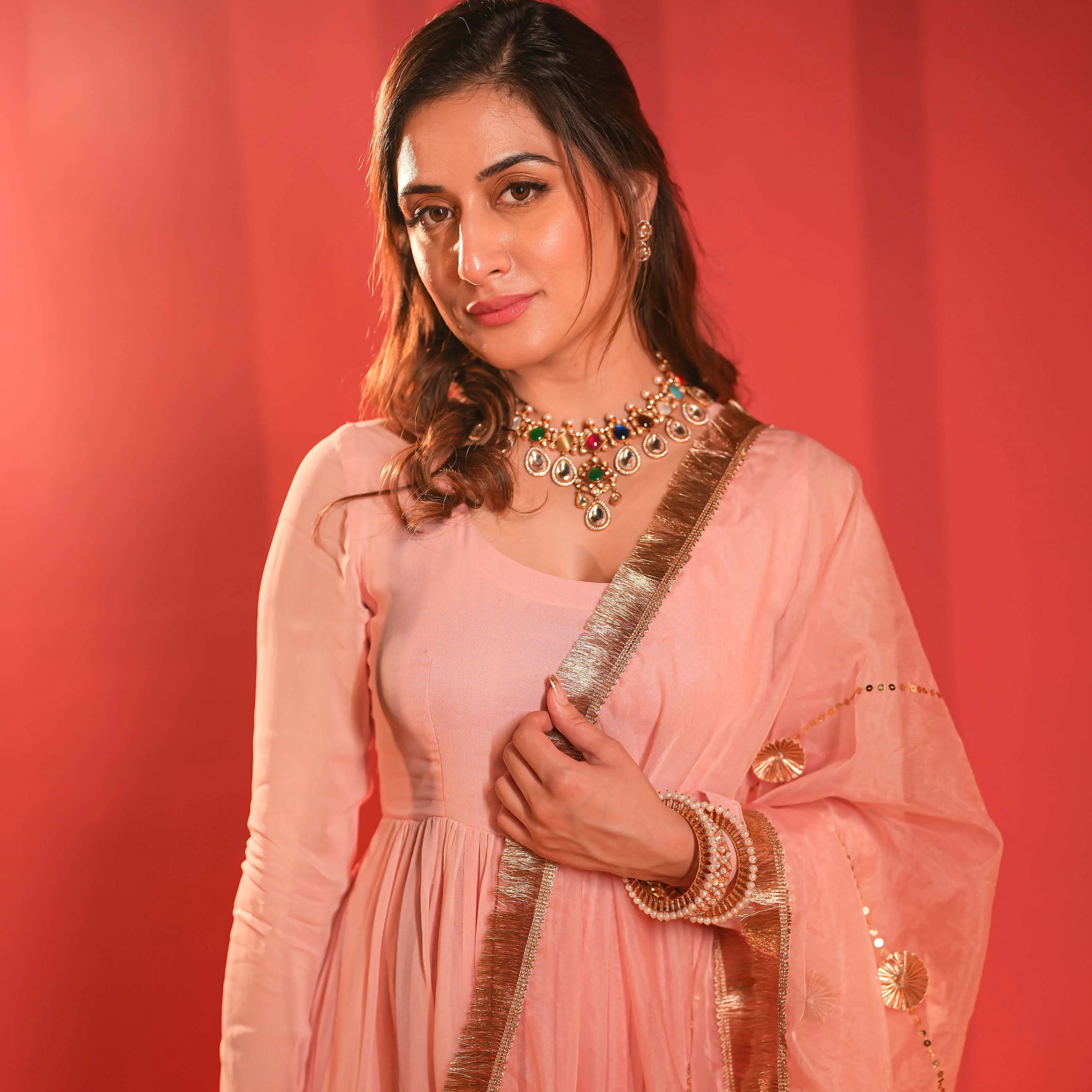 Bunaai Misty Pink Georgette Suit Set