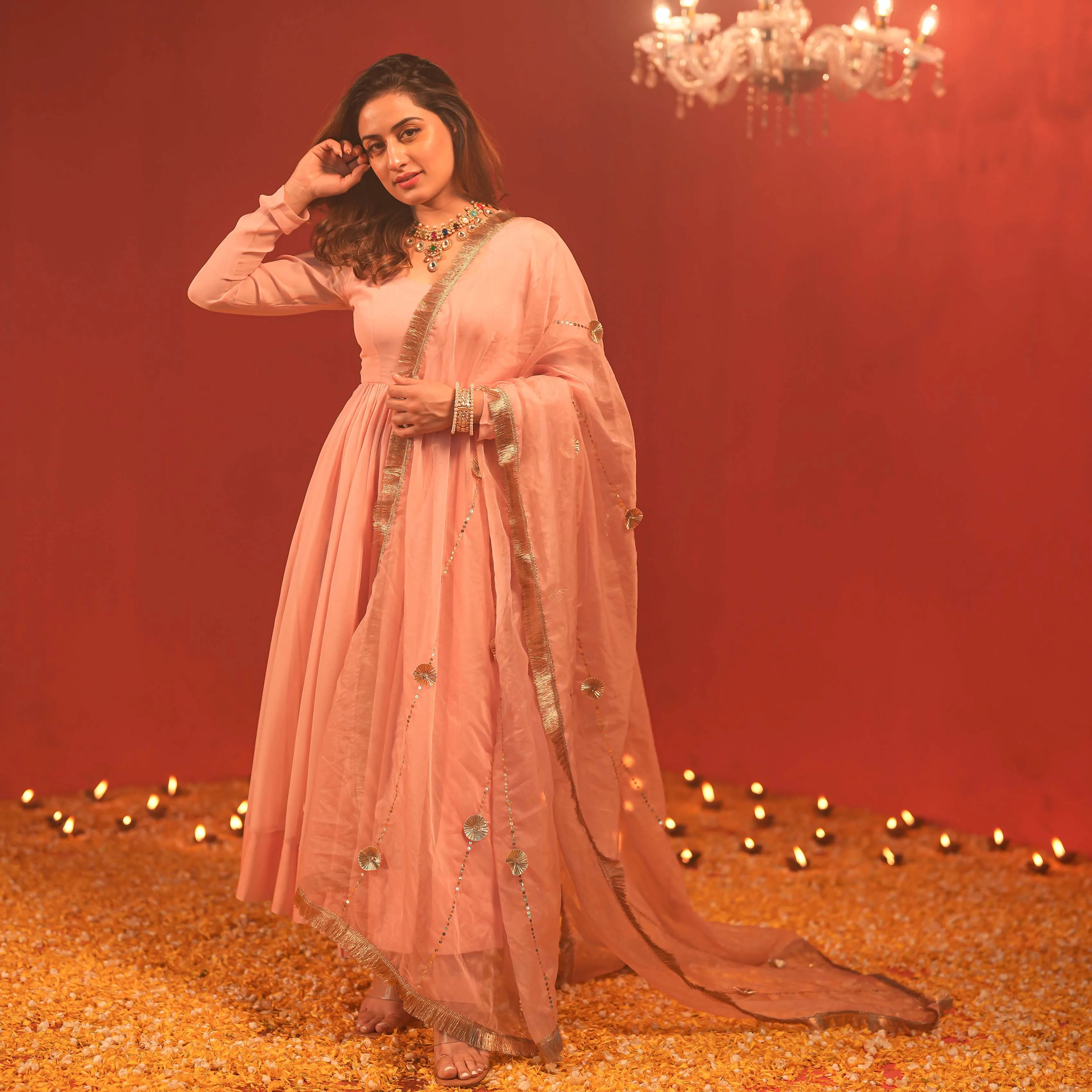 Bunaai Misty Pink Georgette Suit Set