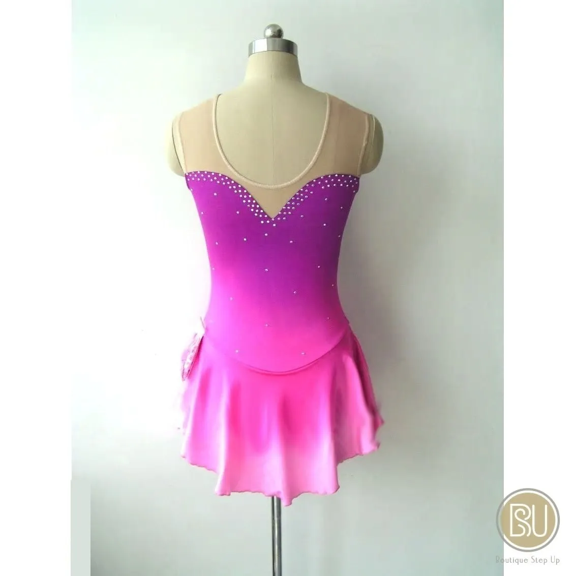 Competition Figure Skating Dress Purple Fuschia Ombre Sweet Heart Neckline Crystals