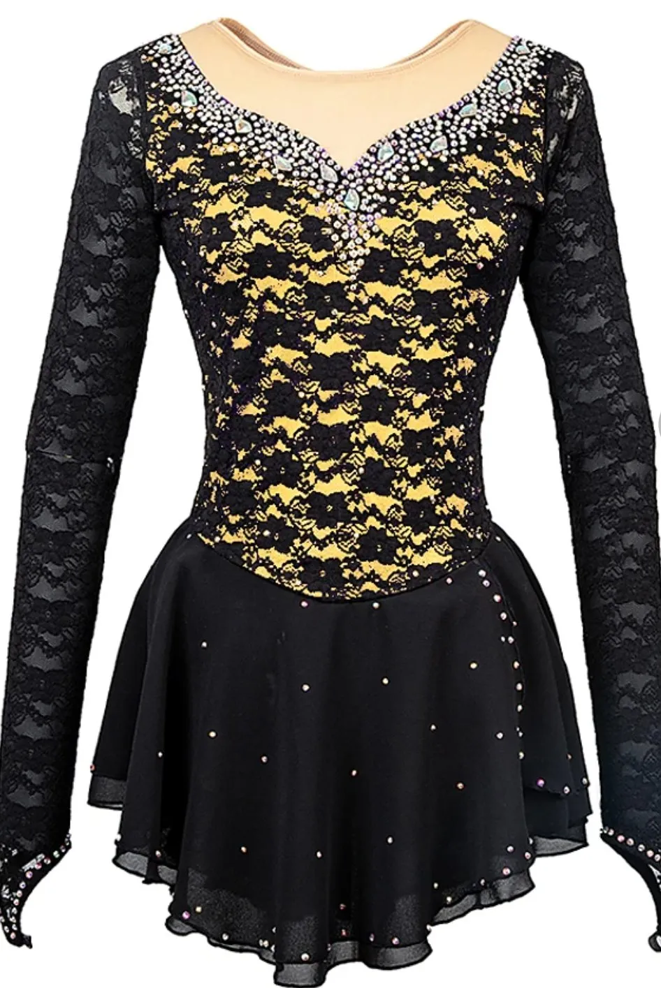 Competition Skating Dress Black Lace Over Color BSU05112.1