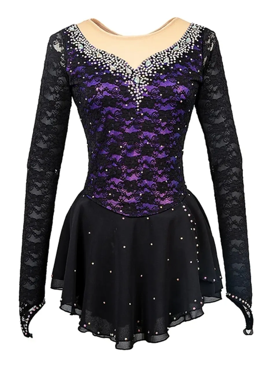 Competition Skating Dress Black Lace Over Color BSU05112.1