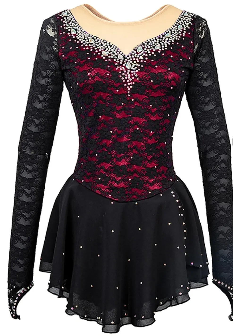Competition Skating Dress Black Lace Over Color BSU05112.1