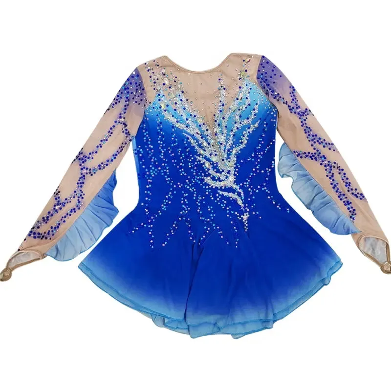 Competition Skating Dress Ombre Color with or without Sleeves Flutter BSU061205