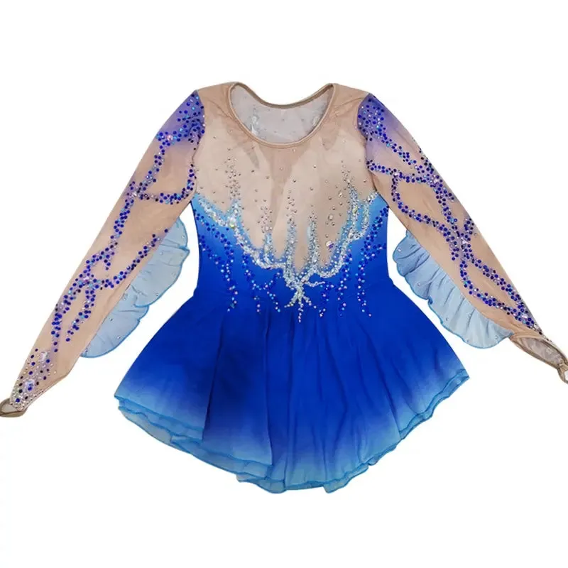 Competition Skating Dress Ombre Color with or without Sleeves Flutter BSU061205