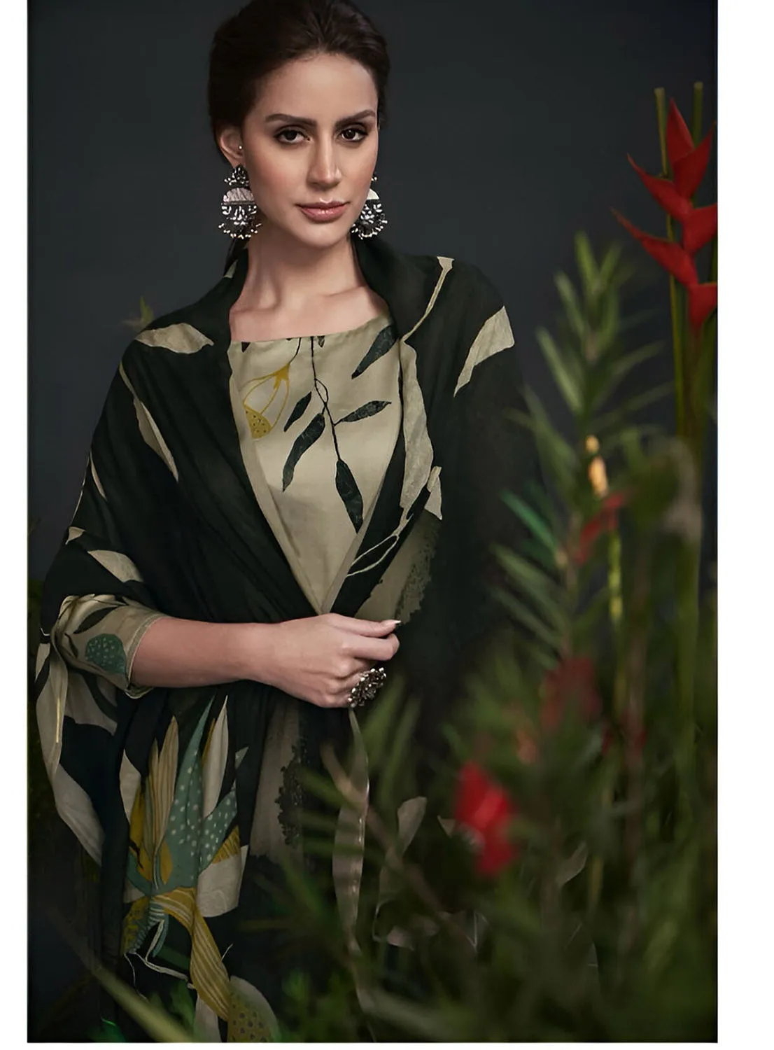 Cotton Silk Unstitched Suit Material with Chiffon Dupatta for Ladies