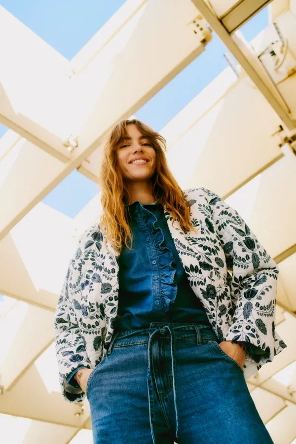 DAIMA Padded Jacket in China Blue Botanical Print