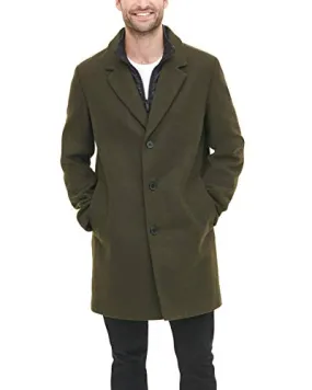 DKNY Men's Wool Blend Coat with Removable Quilted Bib, Olive, Medium