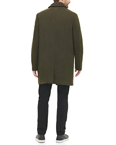 DKNY Men's Wool Blend Coat with Removable Quilted Bib, Olive, Medium
