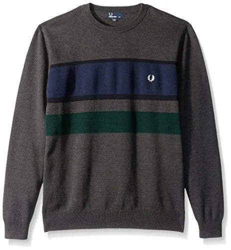 Fred Perry Men's Colour Block Crew Neck Jumper, Charcoal Marl, Large