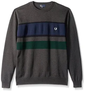 Fred Perry Men's Colour Block Crew Neck Jumper, Charcoal Marl, Large
