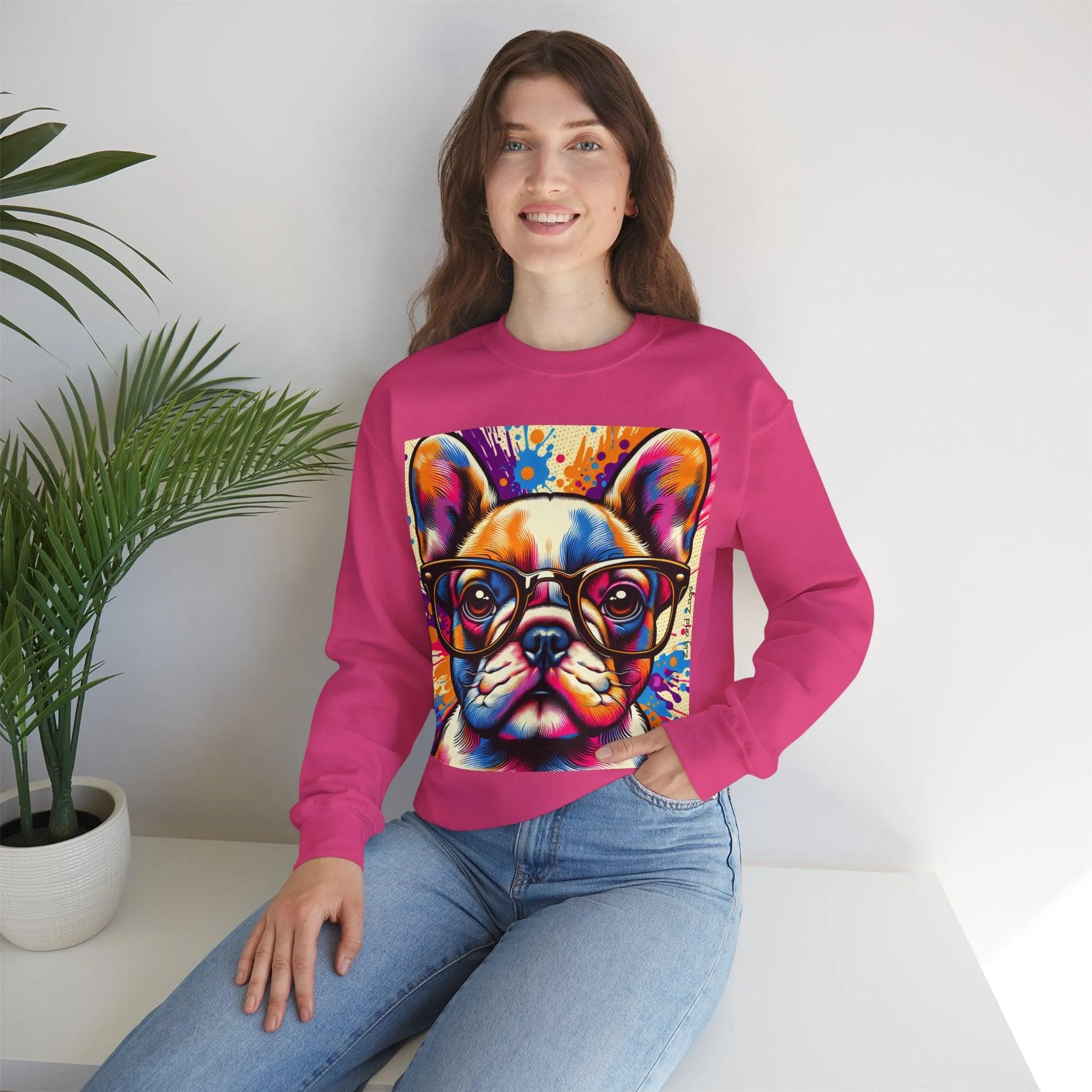 French Bulldog wearing Glasses Pop Art Unisex Sweatshirt