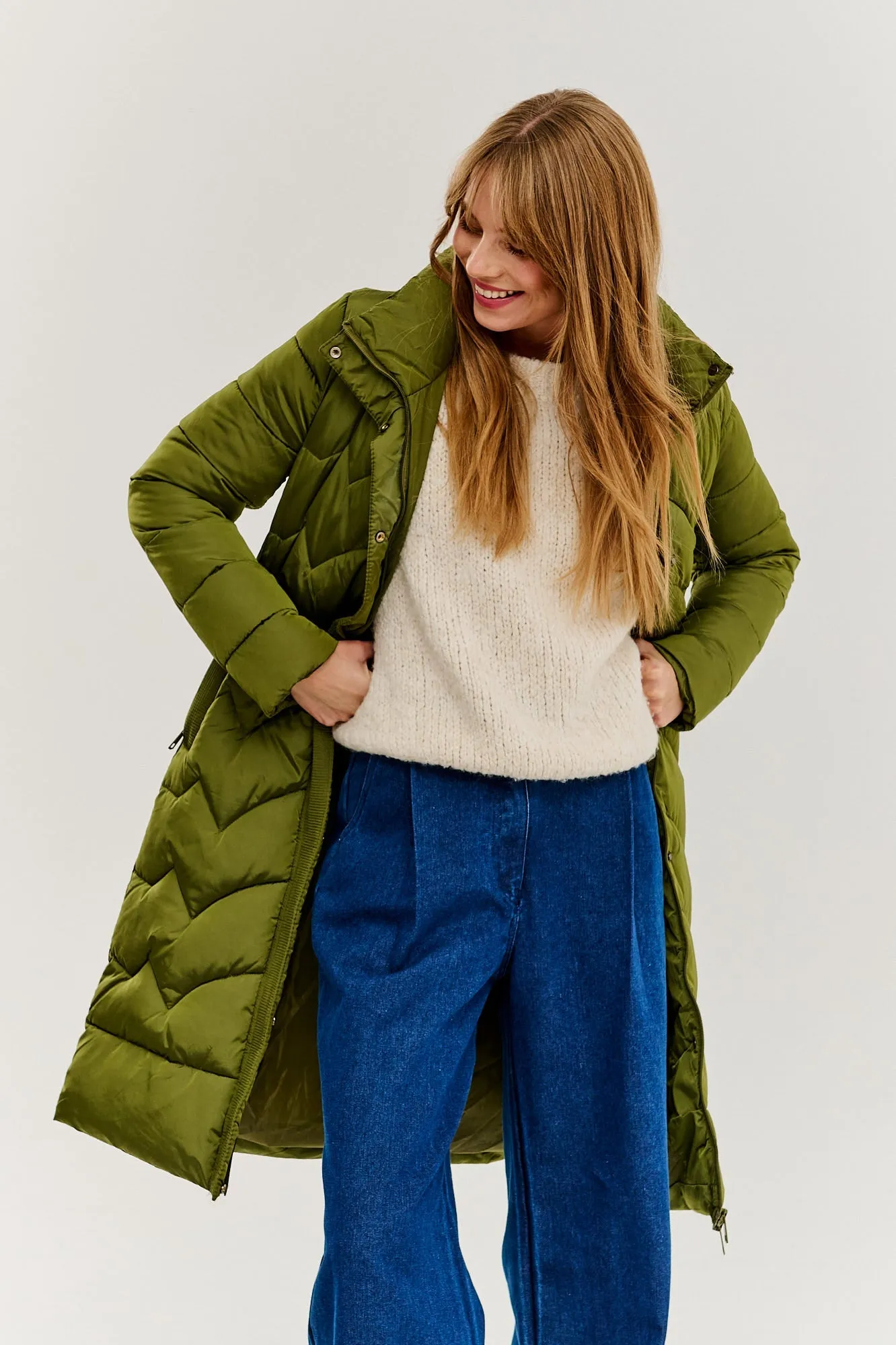 Frosted Pistachio Long Winter Coat