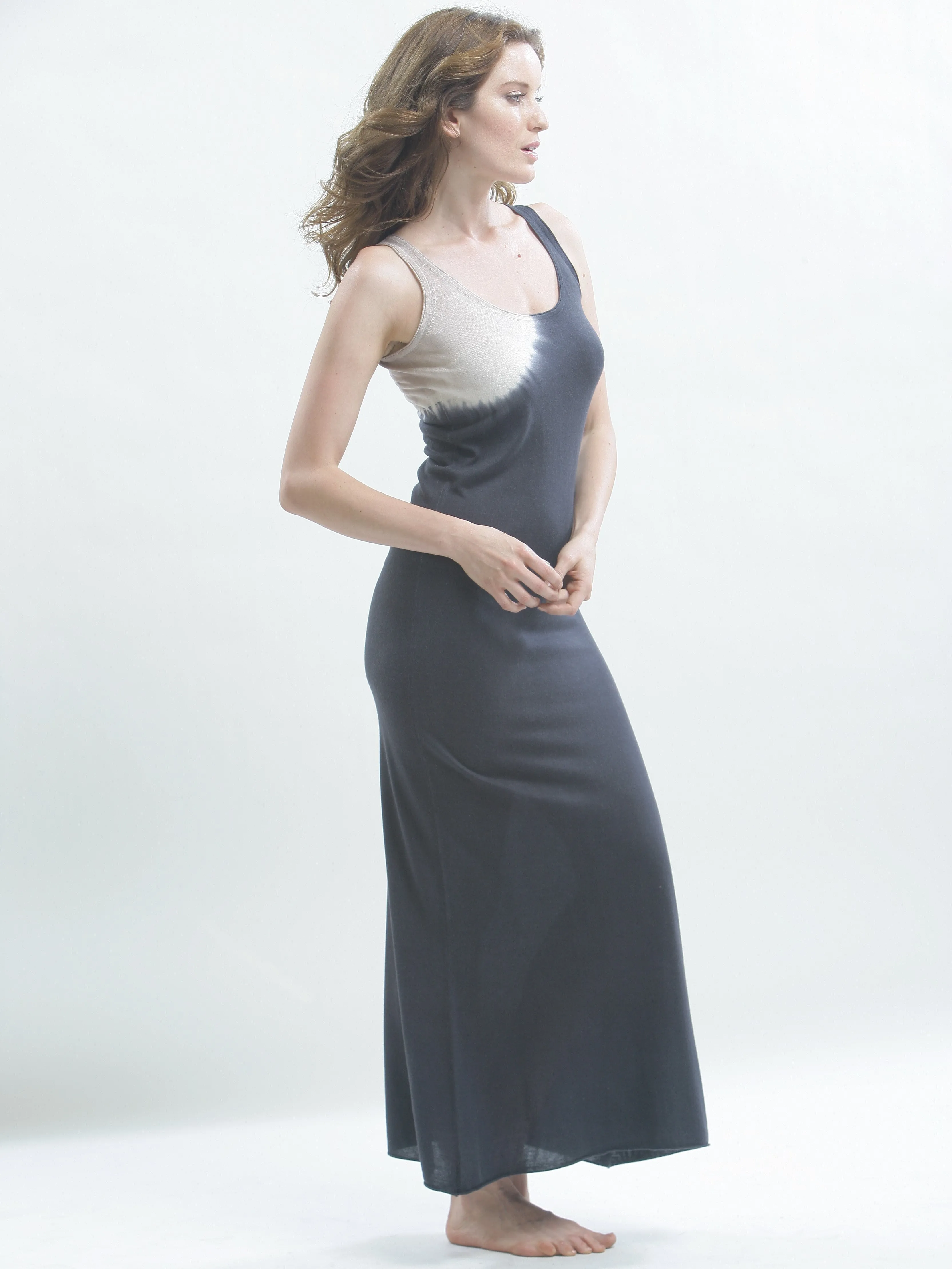 Hand Dyed Maxi Dress in Knitted Silk