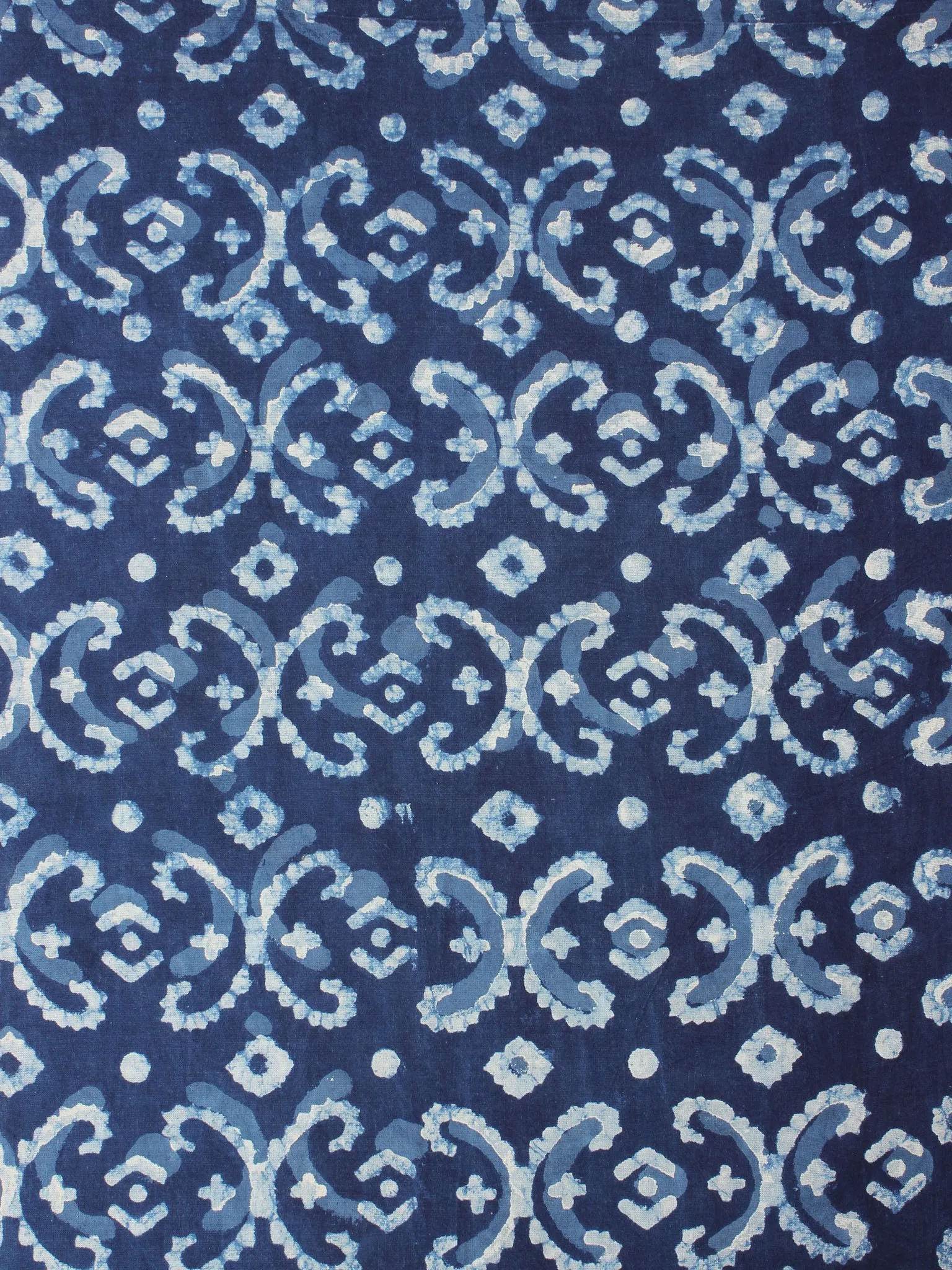Indigo White Blue Color Natural Dyed Hand Block Printed Cotton Fabric Per Meter - F0916209