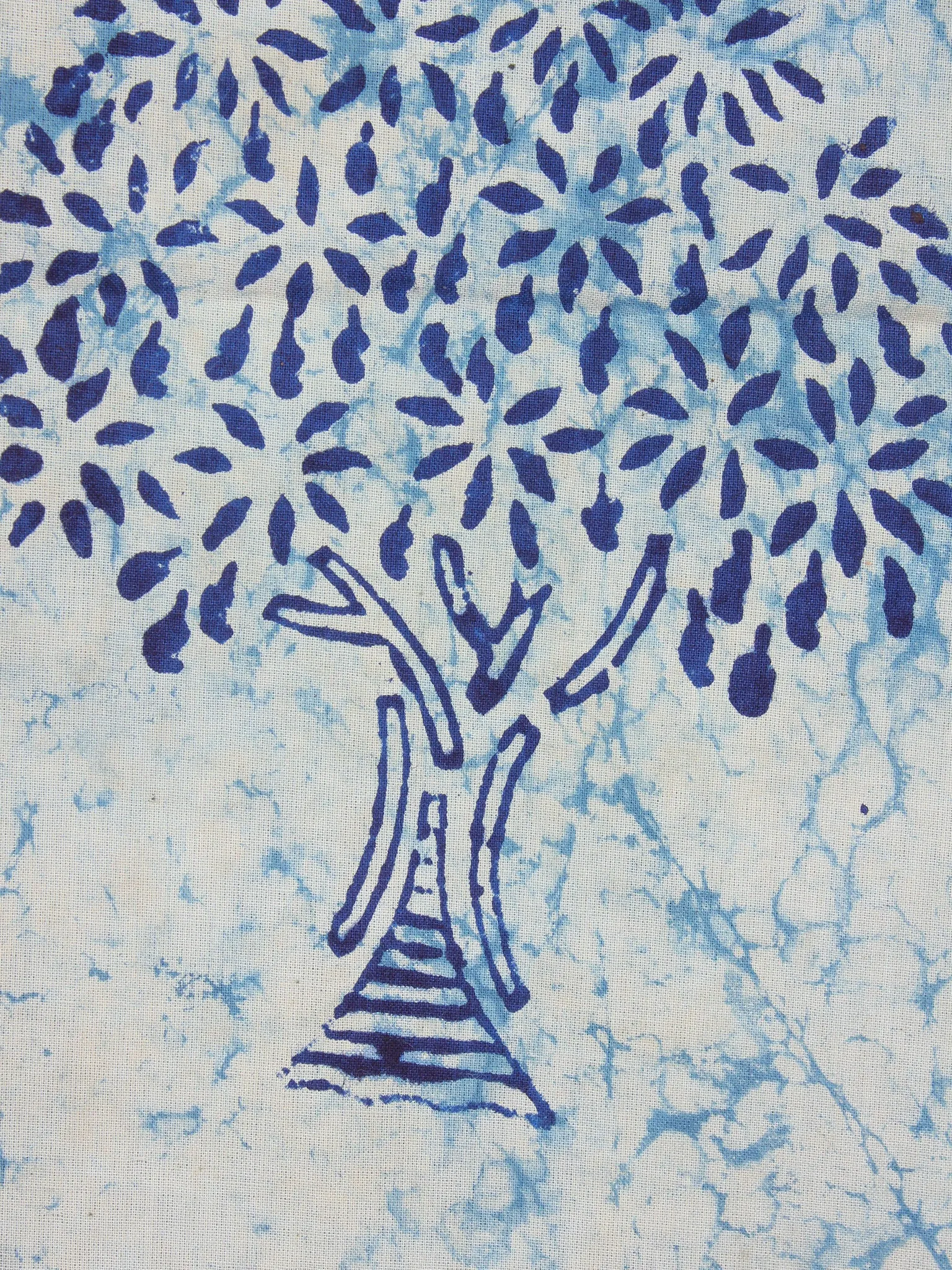 Ivory Indigo Natural Dyed Hand Block Printed Cotton Fabric Per Meter - F0916309