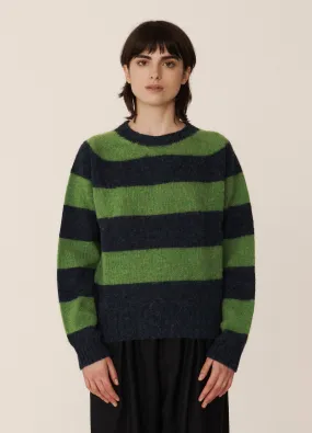 Jets Stripe Lambswool Crewneck - Navy/Green