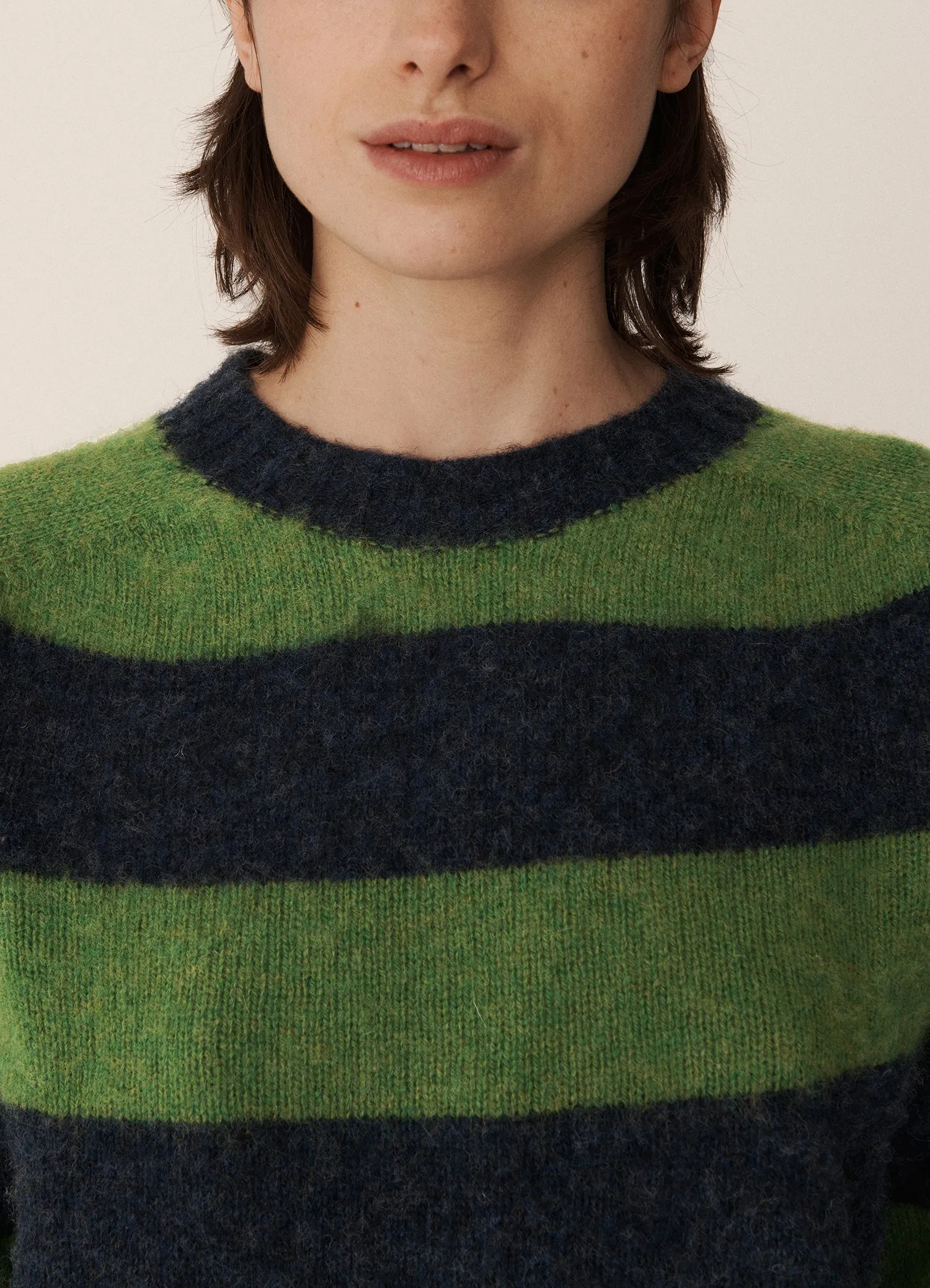 Jets Stripe Lambswool Crewneck - Navy/Green