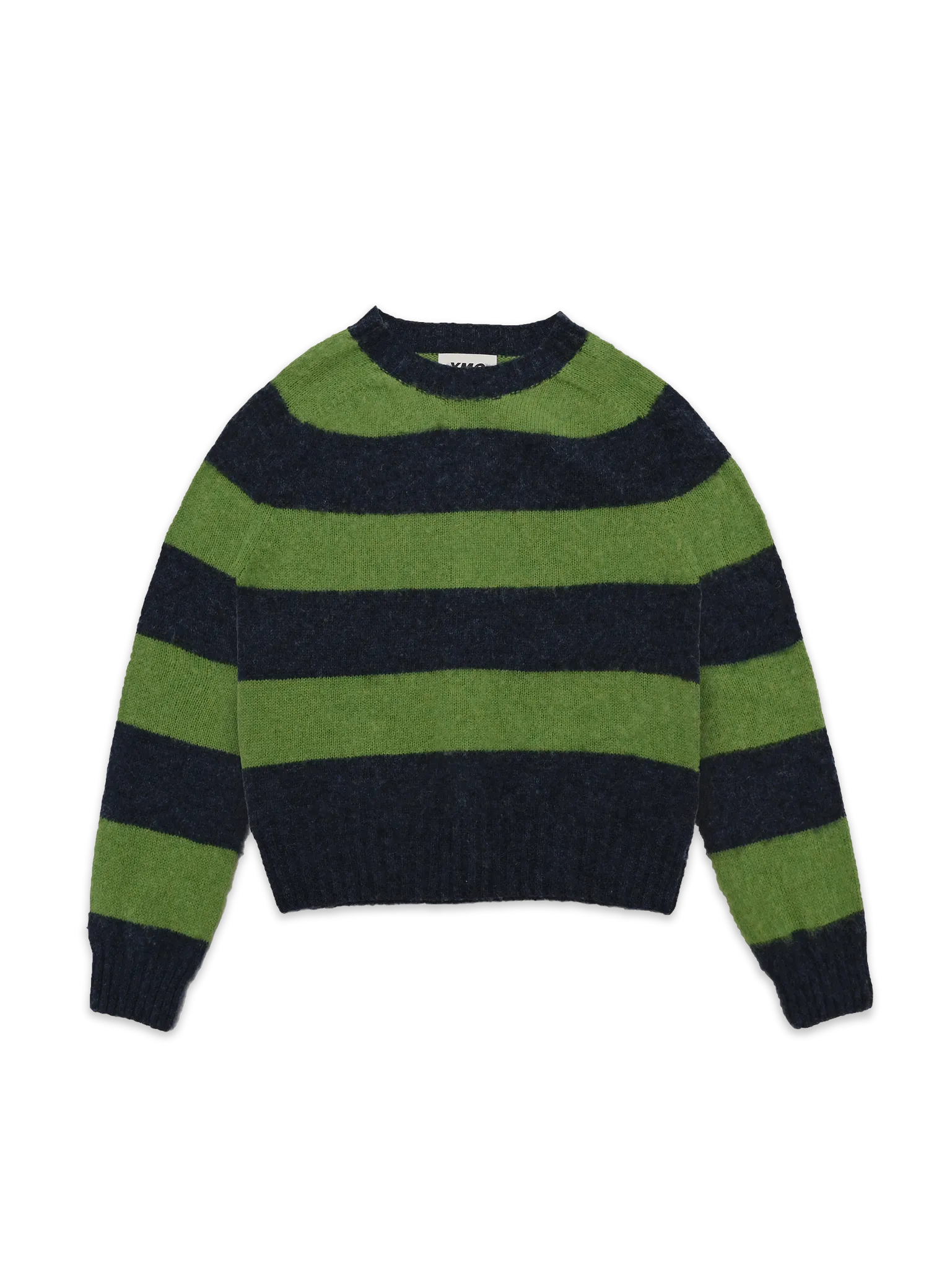 Jets Stripe Lambswool Crewneck - Navy/Green