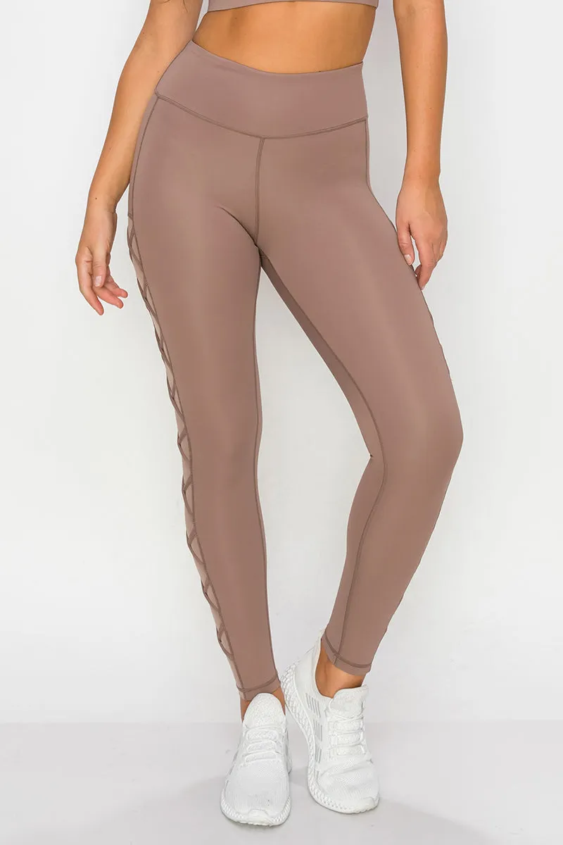 Lace Up Active Mesh Workout Pocket Leggings