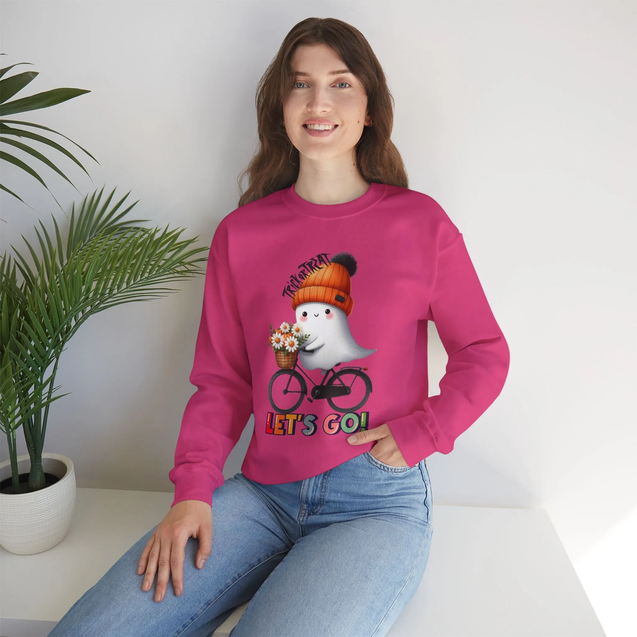 Let's Go Happy Halloween Sweatshirt, Happy Halloween Sweatshirt - Unisex Heavy Blend Crewneck, Halloween Sweatshirt, Cute Spooky Ghost sweatshirt.