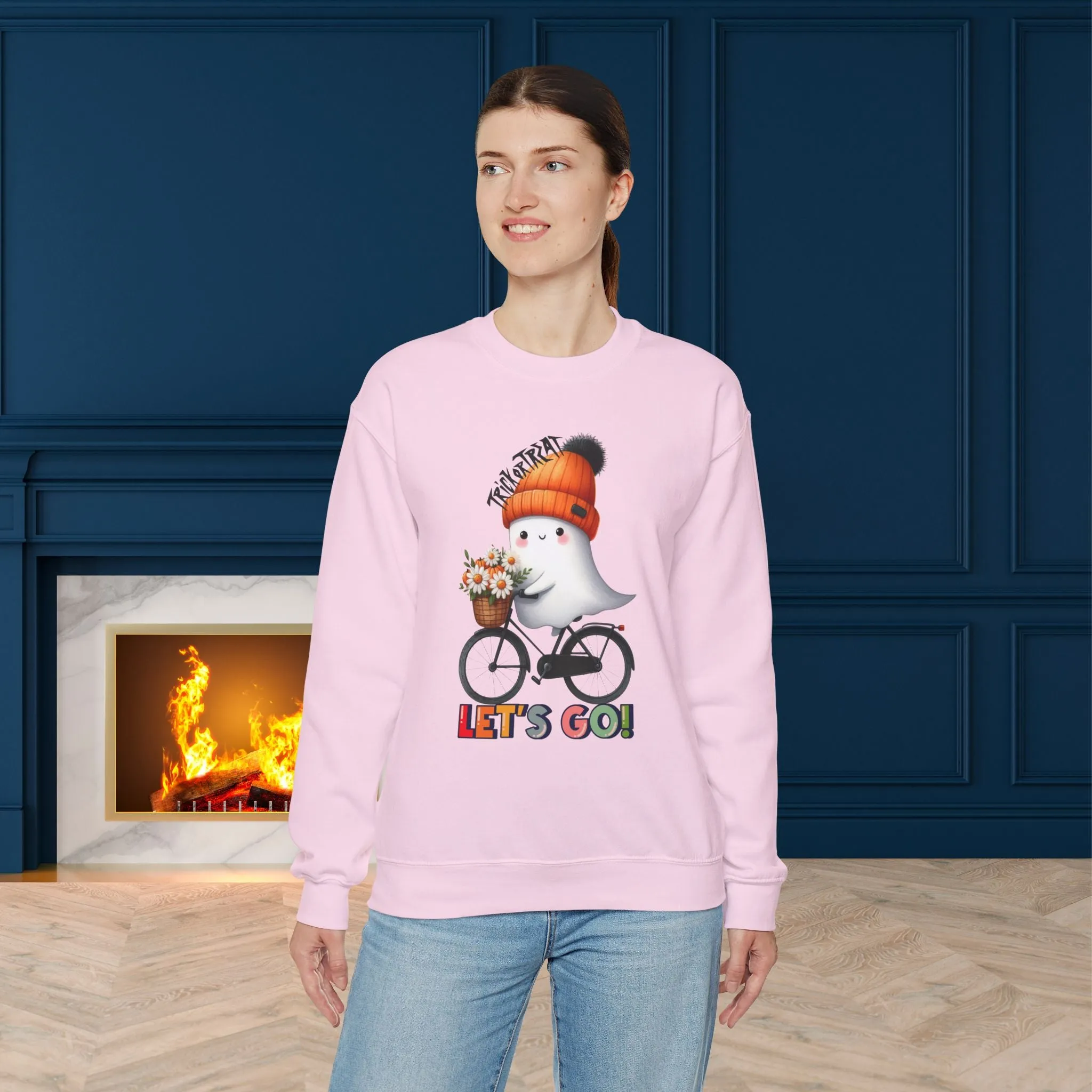Let's Go Happy Halloween Sweatshirt, Happy Halloween Sweatshirt - Unisex Heavy Blend Crewneck, Halloween Sweatshirt, Cute Spooky Ghost sweatshirt.