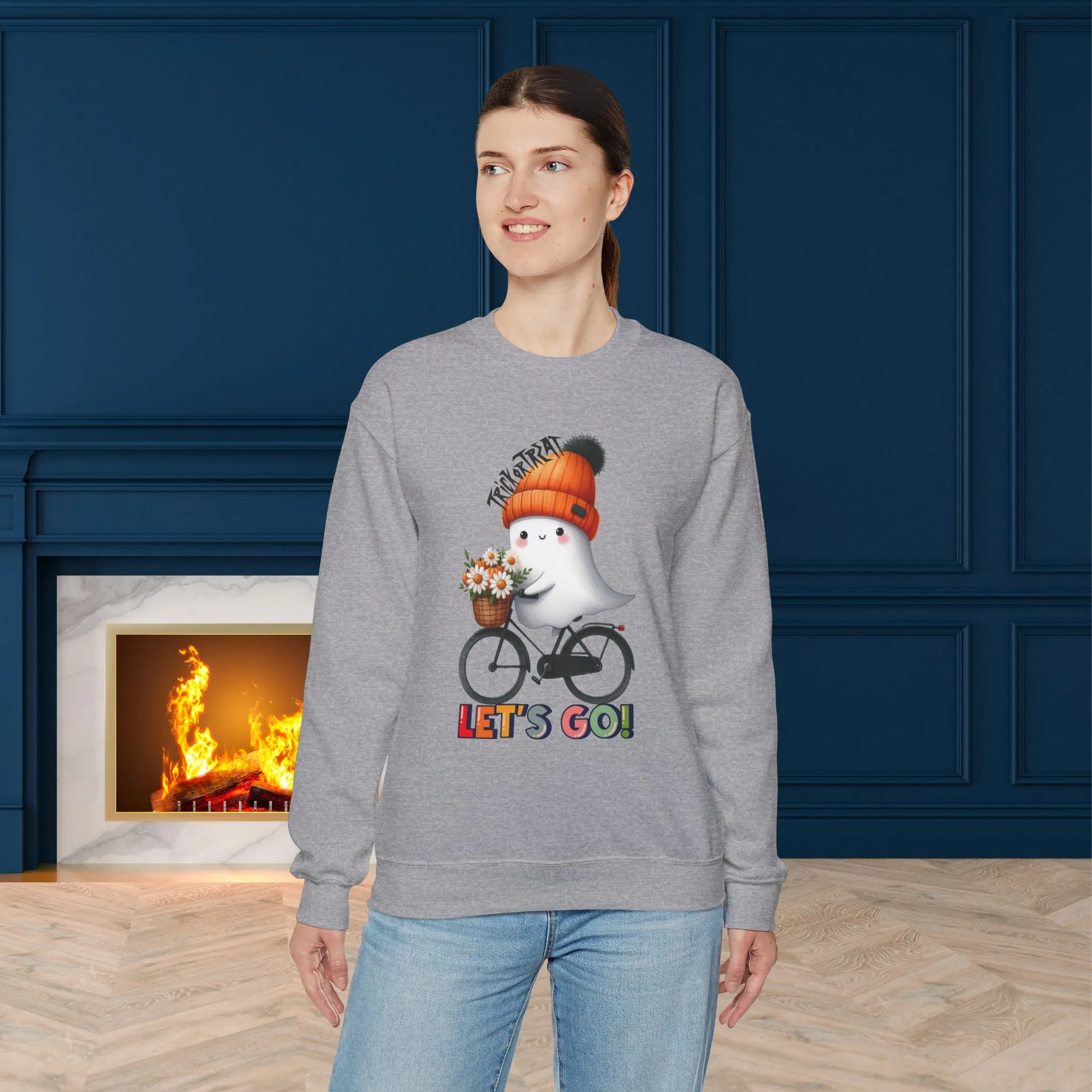 Let's Go Happy Halloween Sweatshirt, Happy Halloween Sweatshirt - Unisex Heavy Blend Crewneck, Halloween Sweatshirt, Cute Spooky Ghost sweatshirt.