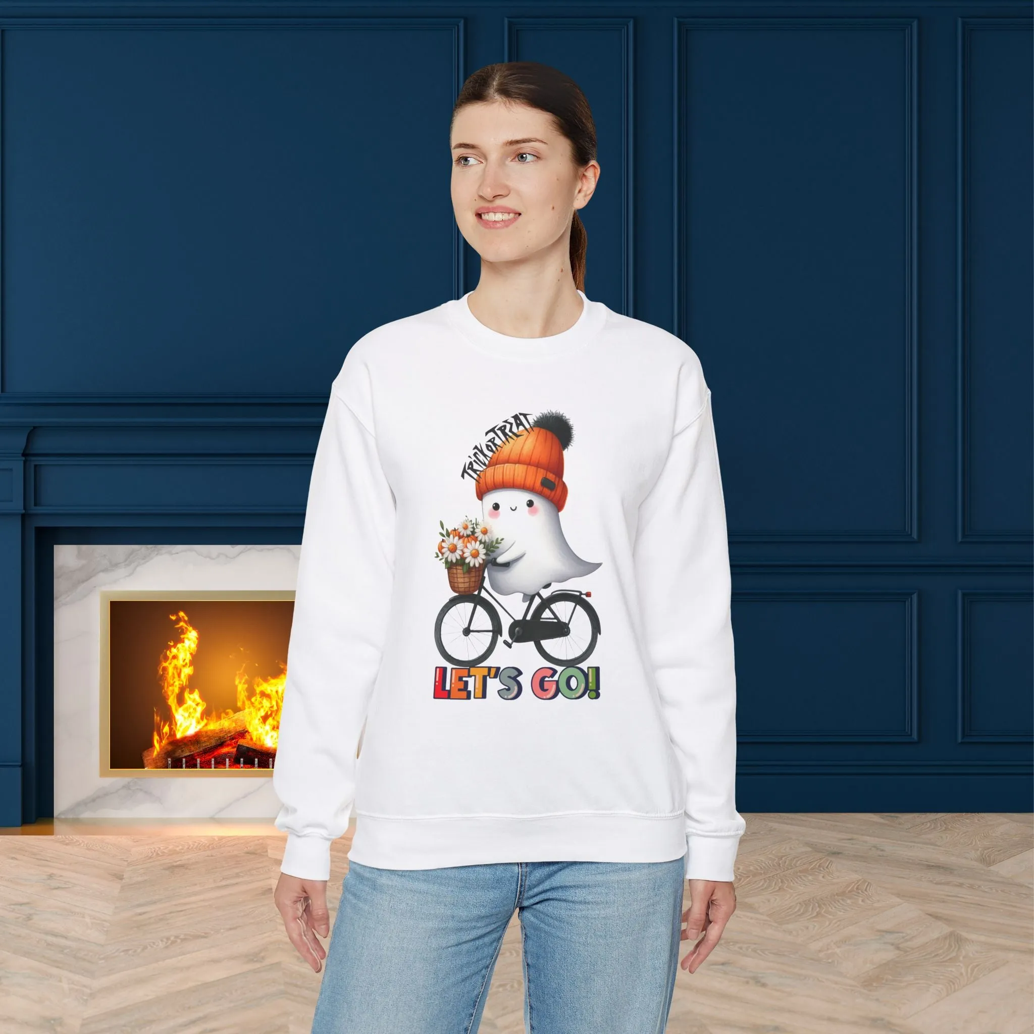 Let's Go Happy Halloween Sweatshirt, Happy Halloween Sweatshirt - Unisex Heavy Blend Crewneck, Halloween Sweatshirt, Cute Spooky Ghost sweatshirt.