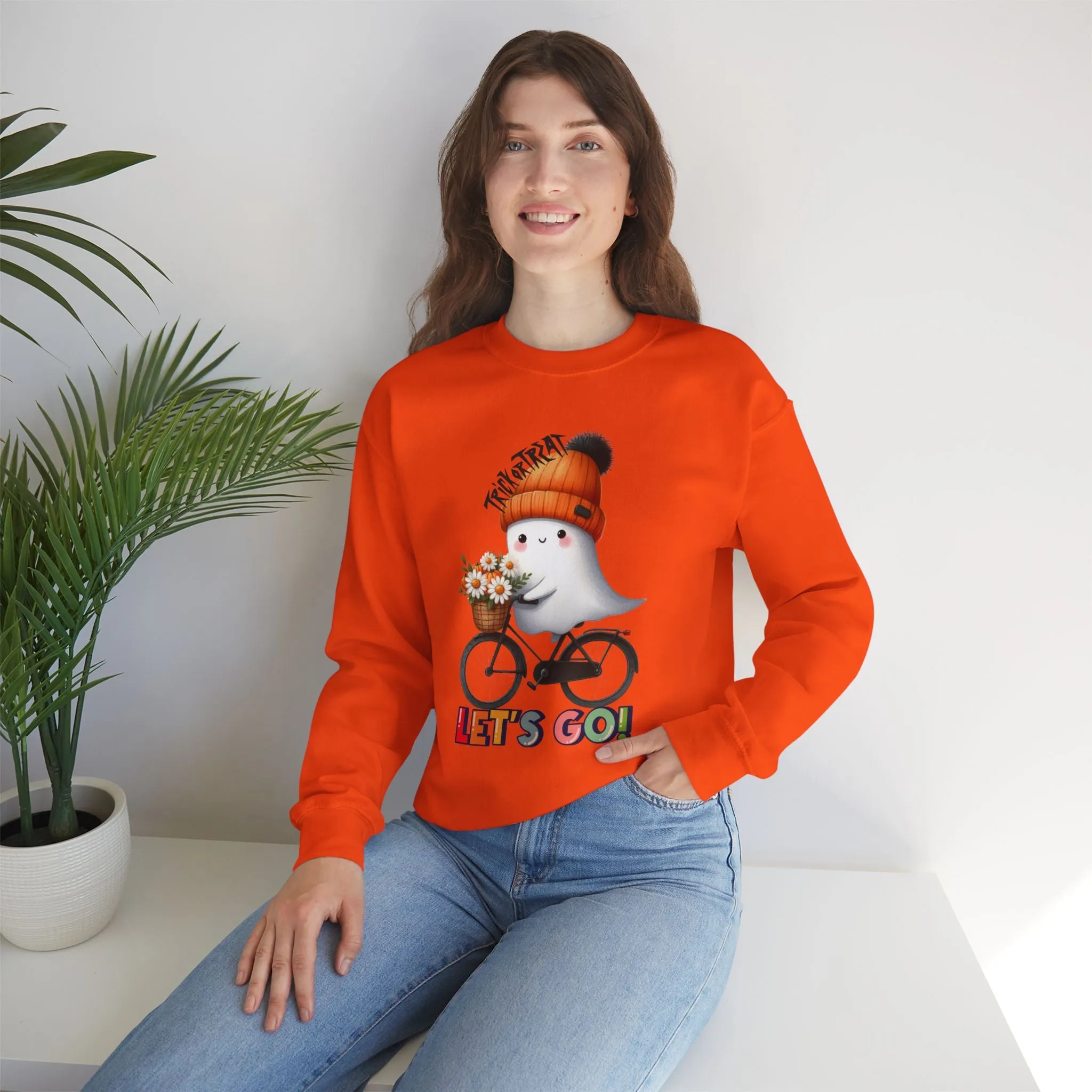 Let's Go Happy Halloween Sweatshirt, Happy Halloween Sweatshirt - Unisex Heavy Blend Crewneck, Halloween Sweatshirt, Cute Spooky Ghost sweatshirt.