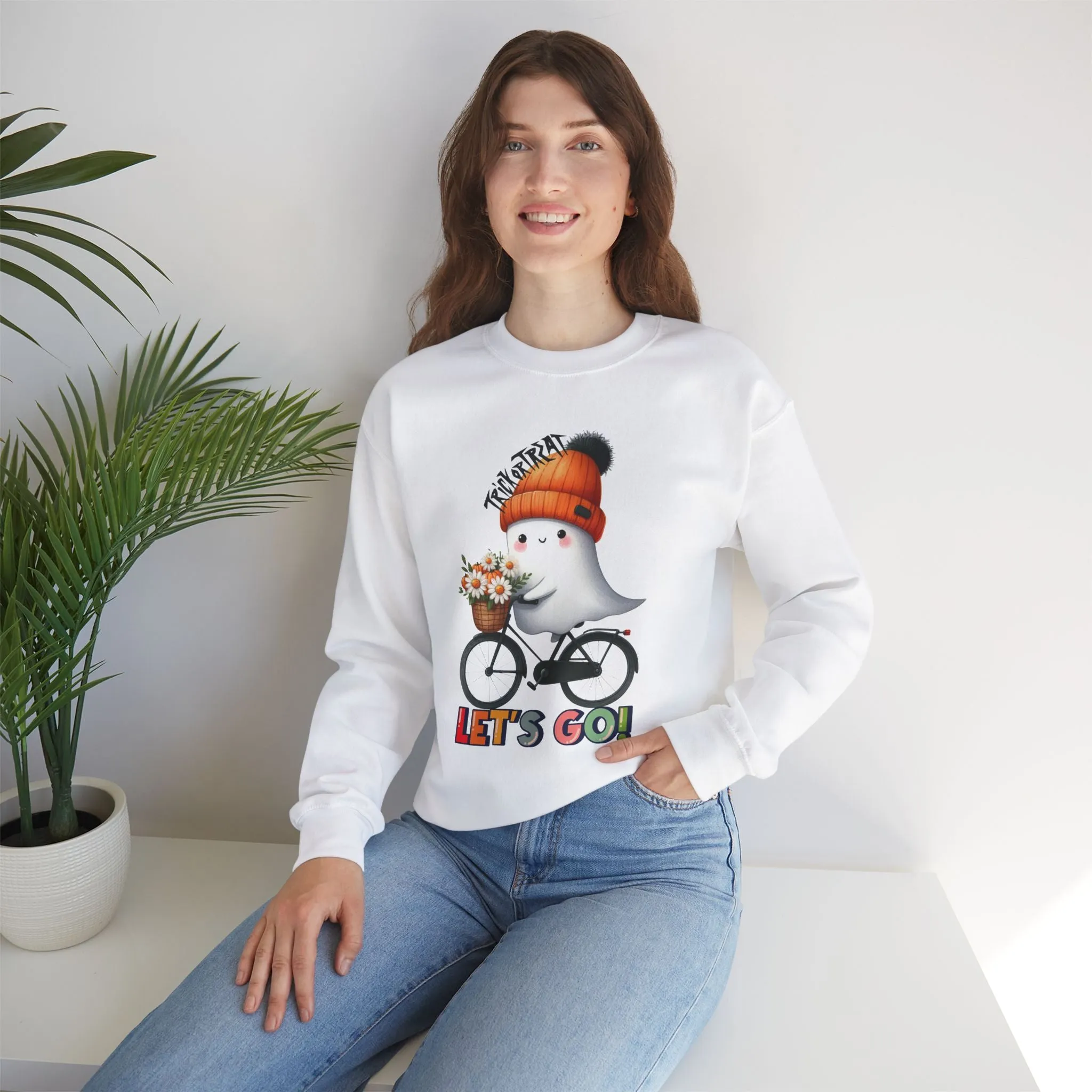 Let's Go Happy Halloween Sweatshirt, Happy Halloween Sweatshirt - Unisex Heavy Blend Crewneck, Halloween Sweatshirt, Cute Spooky Ghost sweatshirt.