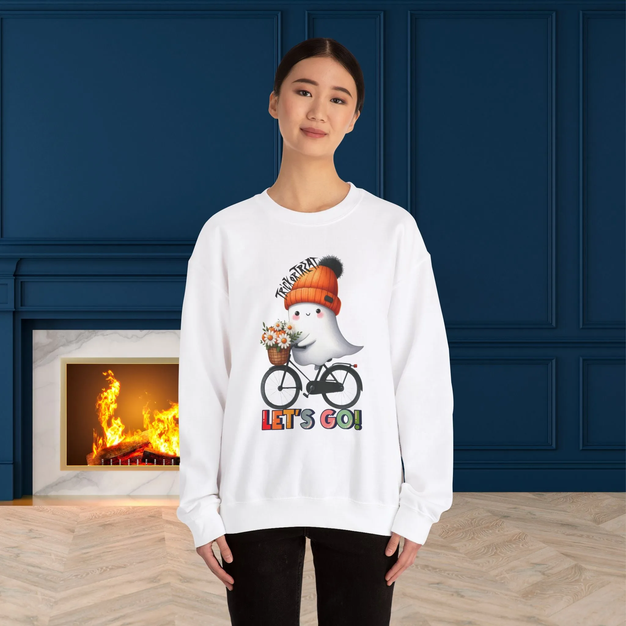 Let's Go Happy Halloween Sweatshirt, Happy Halloween Sweatshirt - Unisex Heavy Blend Crewneck, Halloween Sweatshirt, Cute Spooky Ghost sweatshirt.