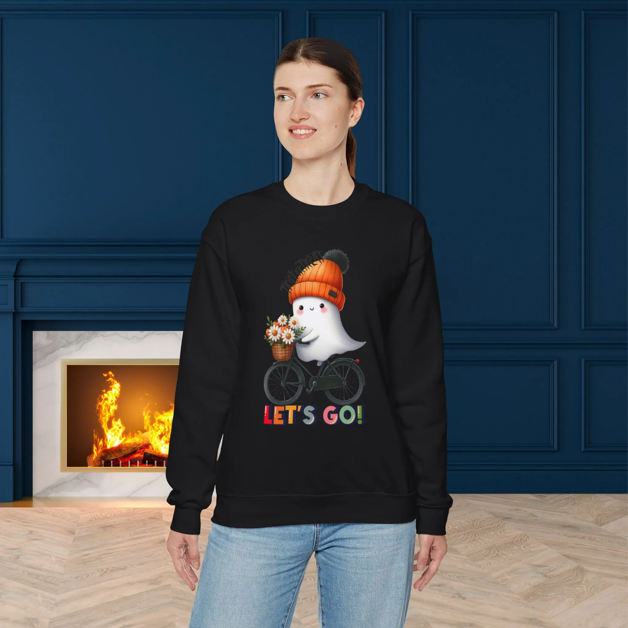 Let's Go Happy Halloween Sweatshirt, Happy Halloween Sweatshirt - Unisex Heavy Blend Crewneck, Halloween Sweatshirt, Cute Spooky Ghost sweatshirt.