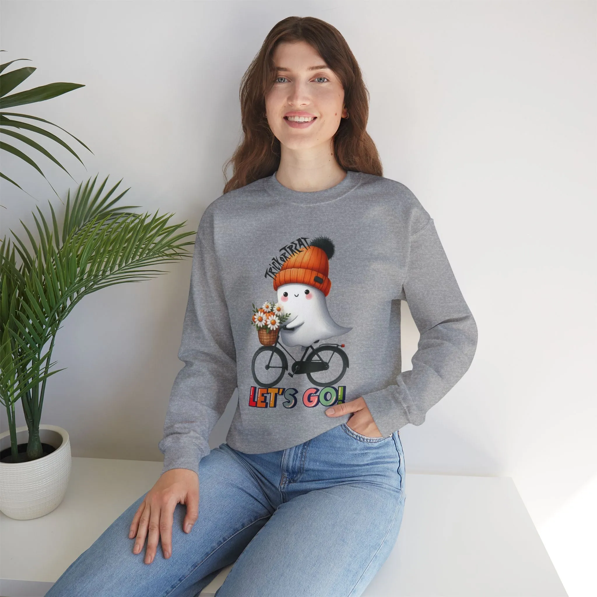 Let's Go Happy Halloween Sweatshirt, Happy Halloween Sweatshirt - Unisex Heavy Blend Crewneck, Halloween Sweatshirt, Cute Spooky Ghost sweatshirt.