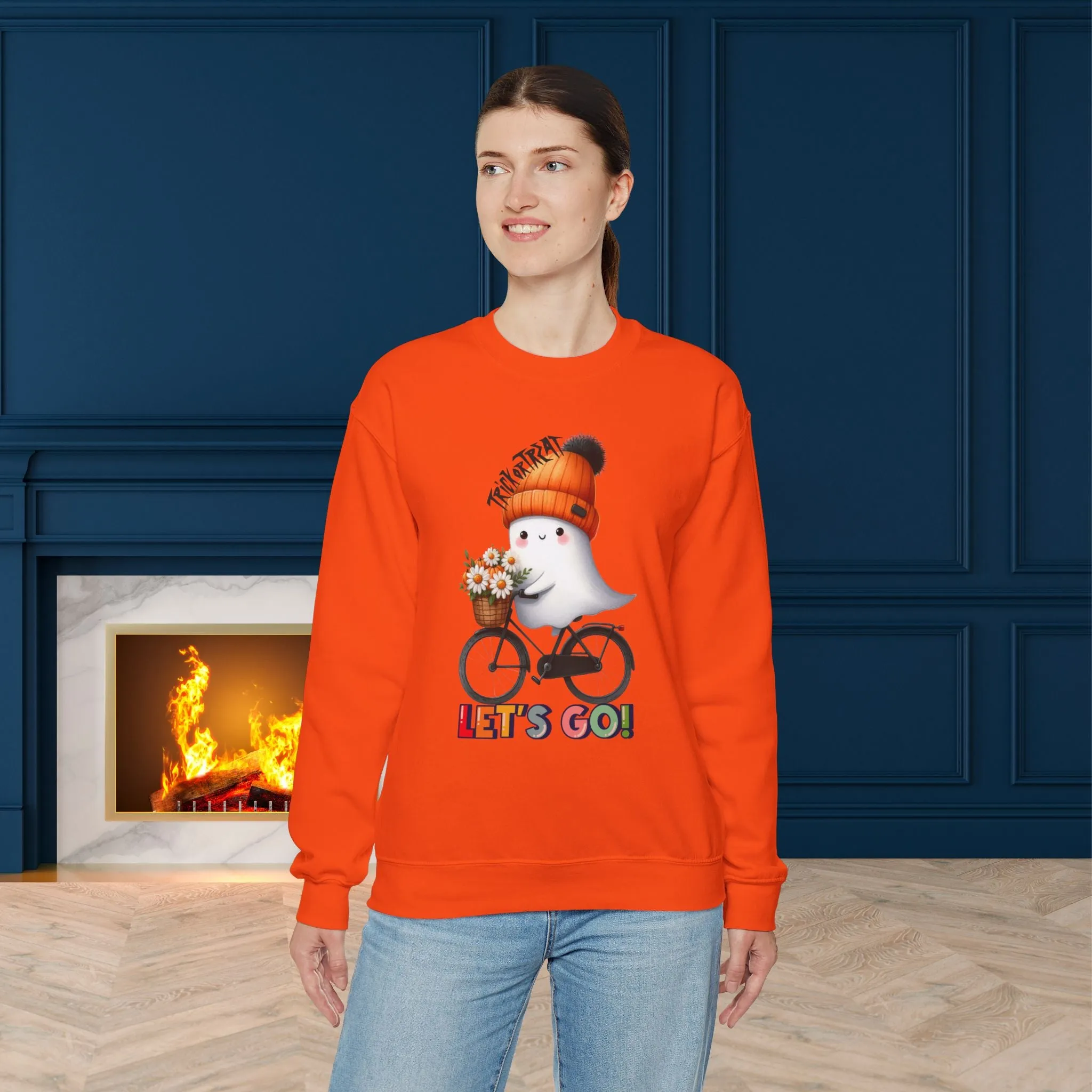 Let's Go Happy Halloween Sweatshirt, Happy Halloween Sweatshirt - Unisex Heavy Blend Crewneck, Halloween Sweatshirt, Cute Spooky Ghost sweatshirt.