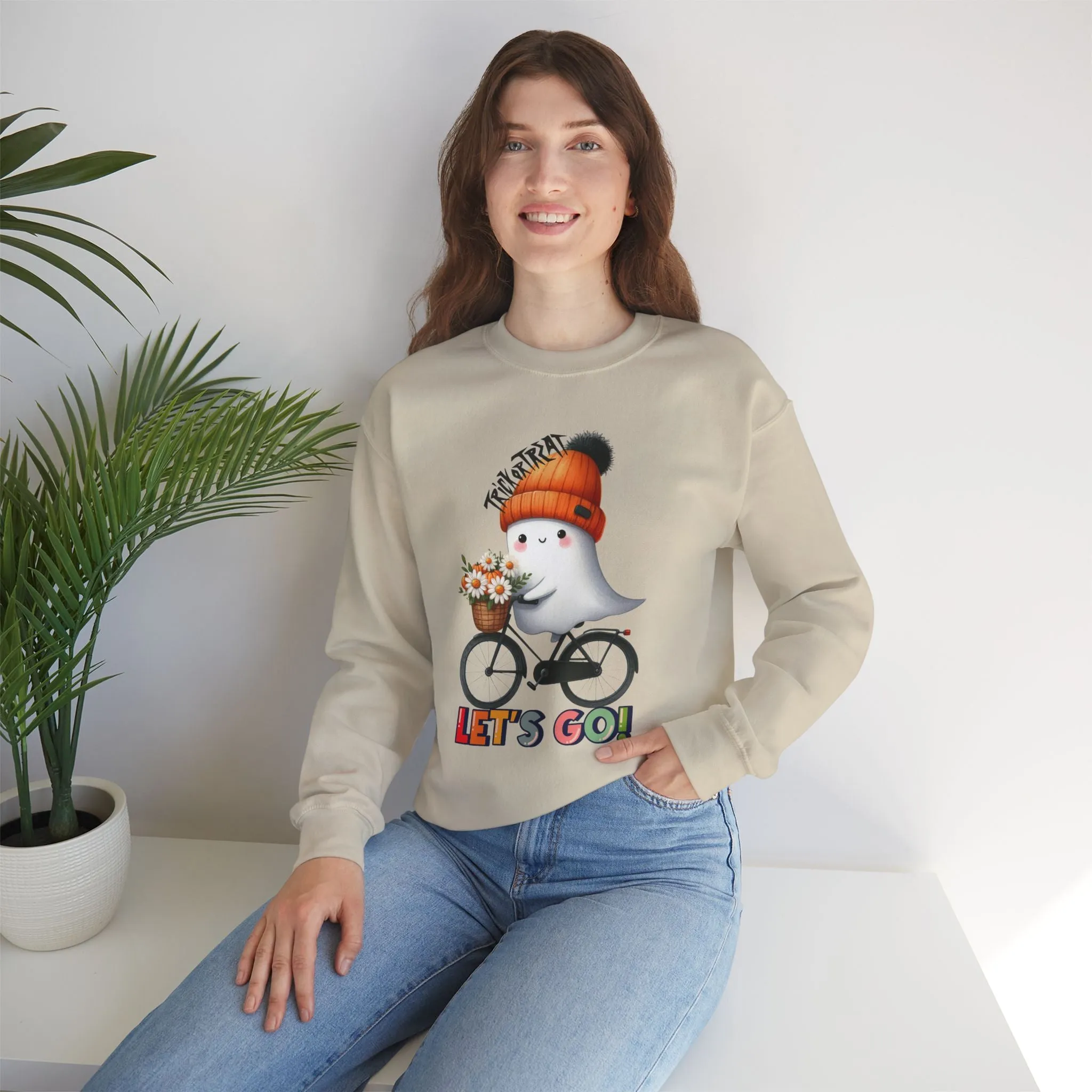 Let's Go Happy Halloween Sweatshirt, Happy Halloween Sweatshirt - Unisex Heavy Blend Crewneck, Halloween Sweatshirt, Cute Spooky Ghost sweatshirt.