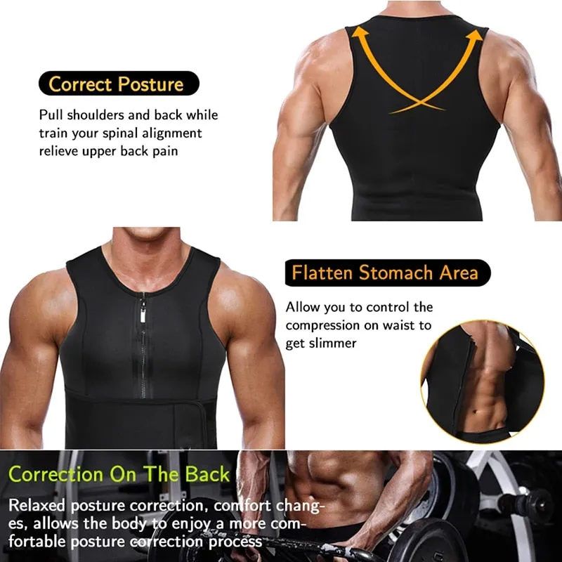 Men Neoprene Sauna Waist Trainer Vest  Adjustable Faja Shapewear