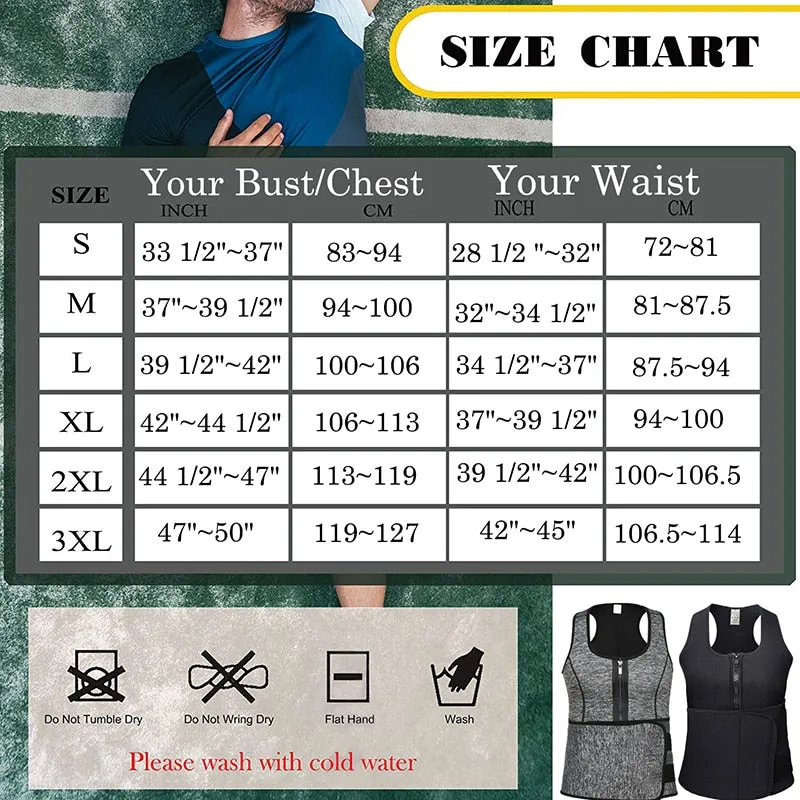 Men Neoprene Sauna Waist Trainer Vest  Adjustable Faja Shapewear