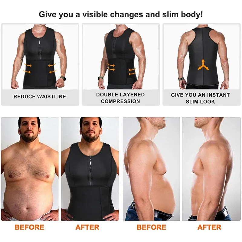 Men Neoprene Sauna Waist Trainer Vest  Adjustable Faja Shapewear